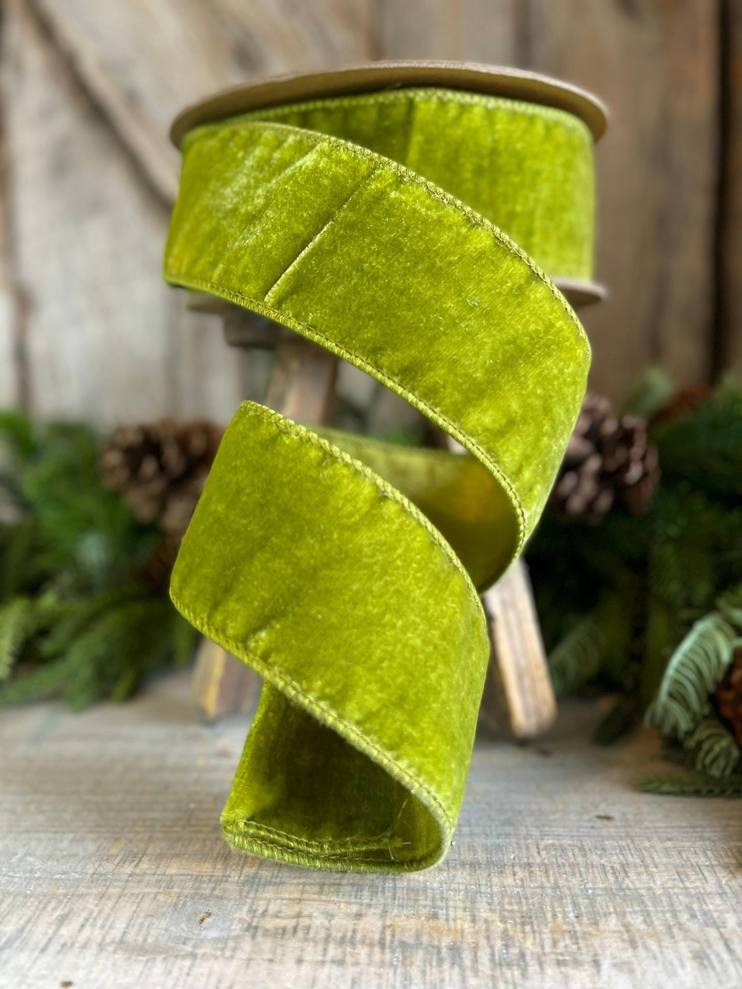 Lime Green Velvet Wired Ribbon: 2.5 Inch, 10 Yard