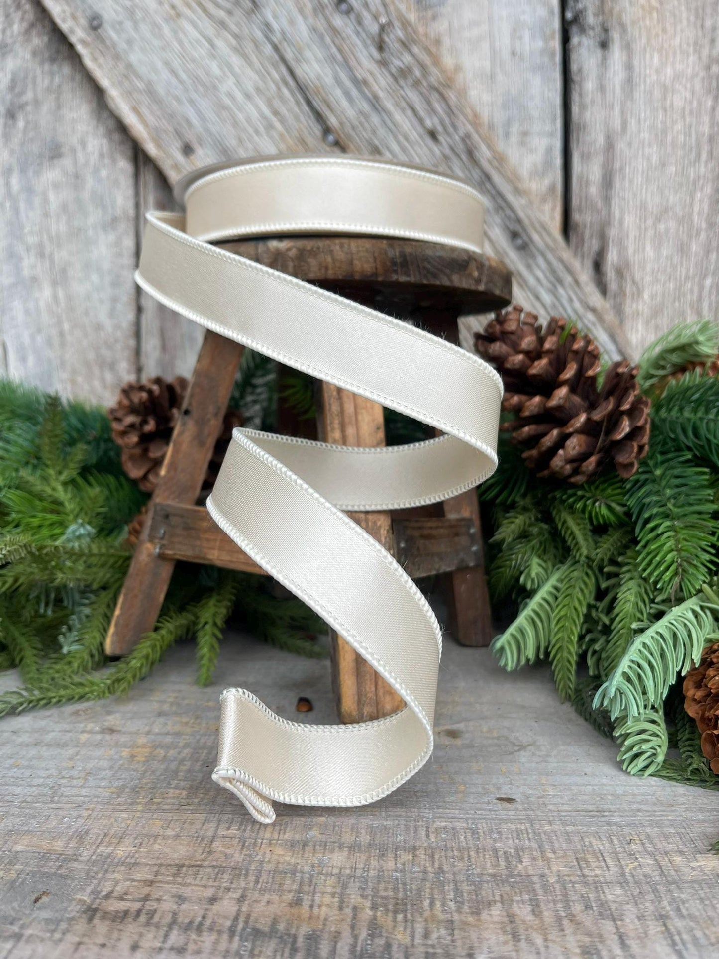 1" Ivory Wired Satin Ribbon, Farrisilk Ribbon, Satin Ribbon