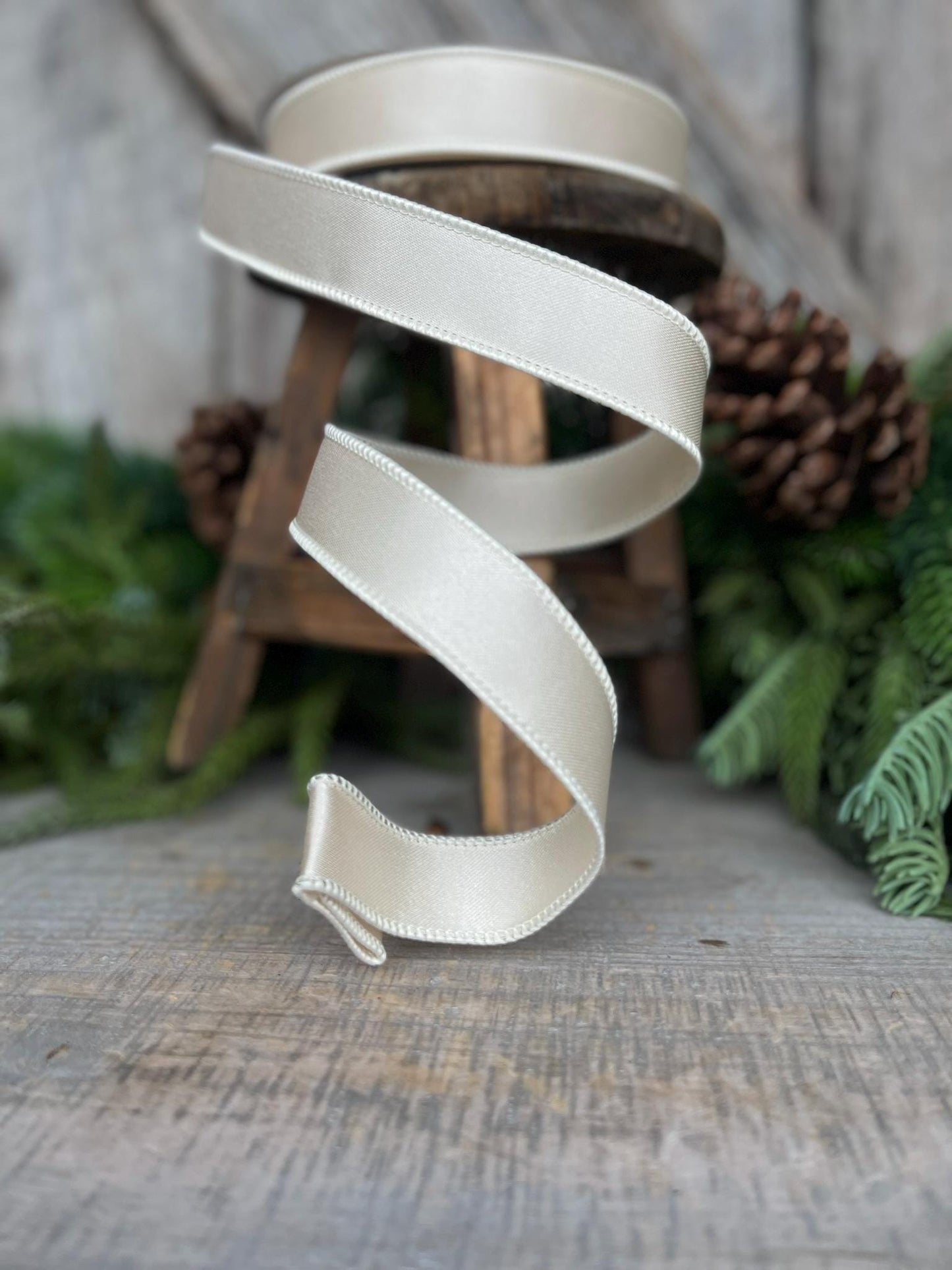 1" Ivory Wired Satin Ribbon, Farrisilk Ribbon, Satin Ribbon