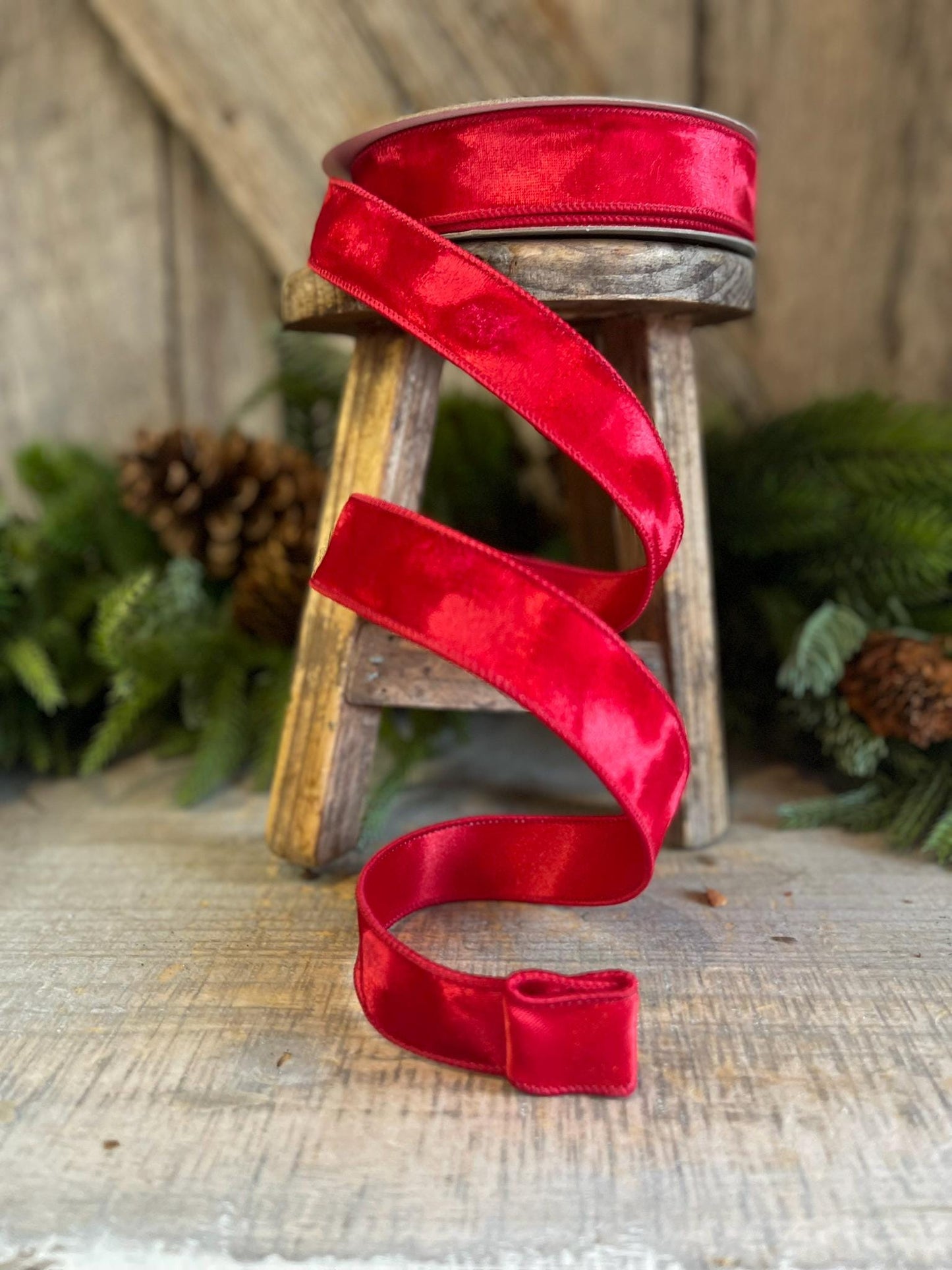 1” Red Silken Velvet Ribbon, Farrisilk ribbon, Velvet ribbon