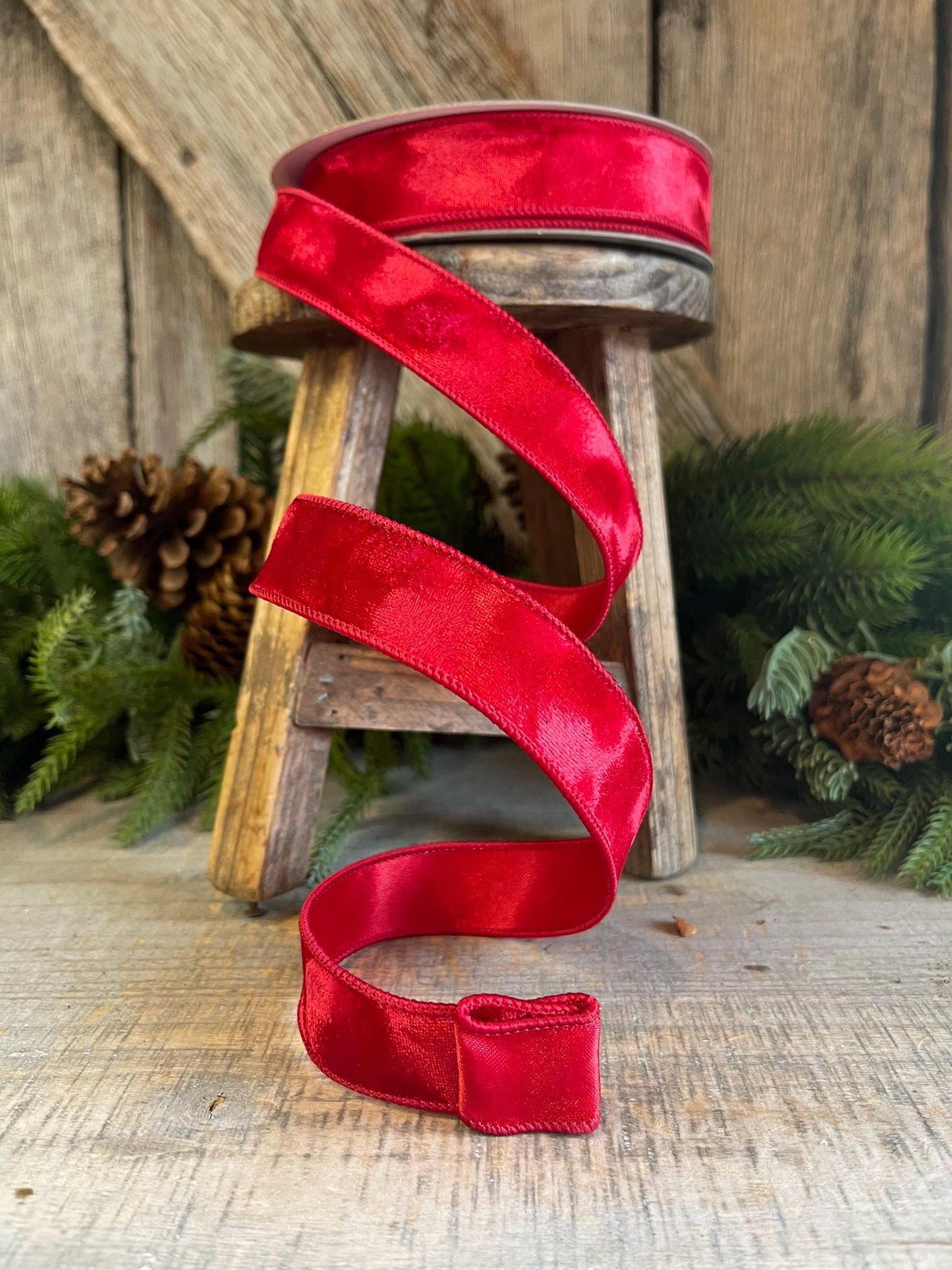 1” Red Silken Velvet Ribbon, Farrisilk ribbon, Velvet ribbon