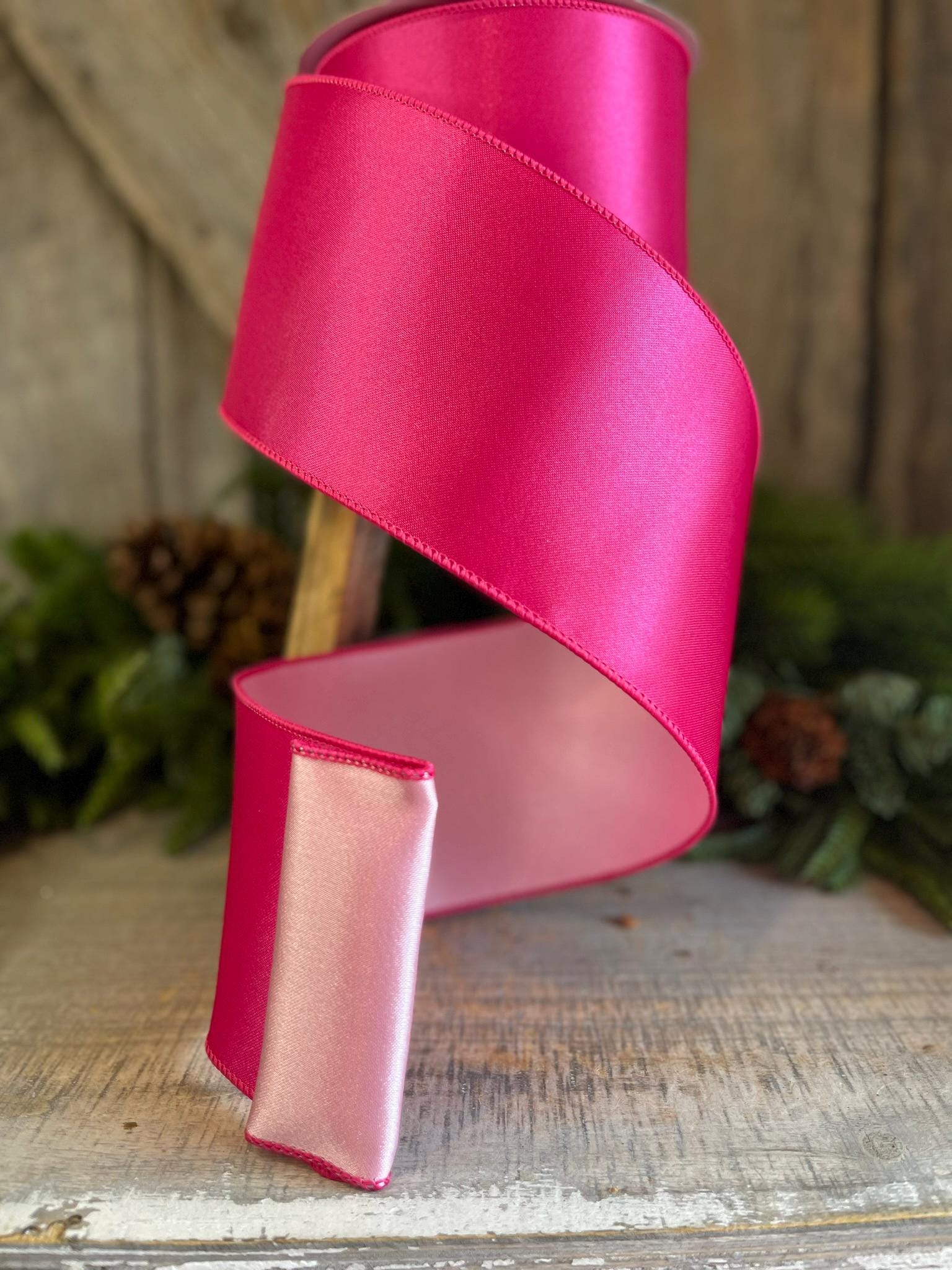 4" Hot Pink Light Pink Wired Satin Ribbon, Farrisilk Ribbon, Duo Satin Ribbon