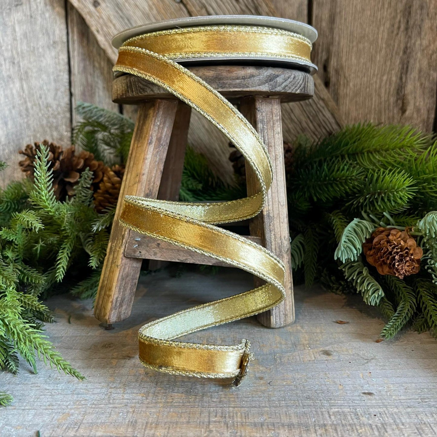 3/4" Gold velvet Ribbon, Farrisilk ribbon, Gold ribbon