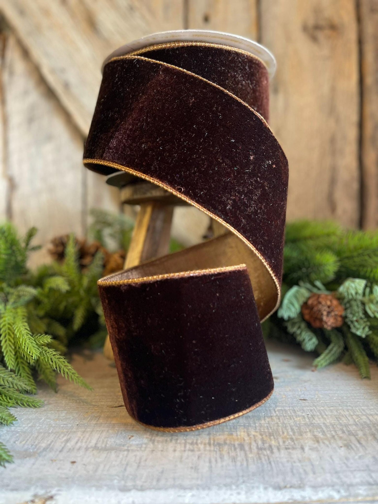 4” Chocolate Velvet Ribbon, Farrisilk ribbon