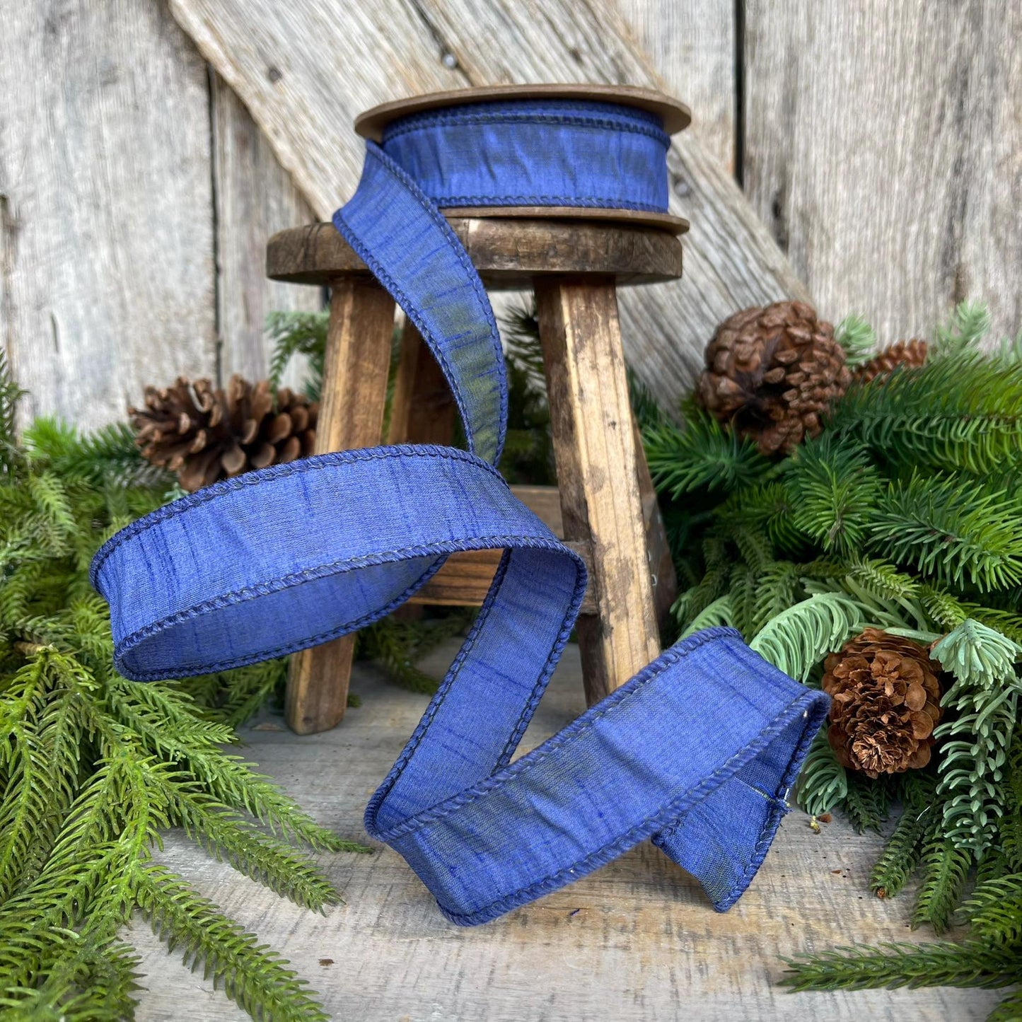 1" Navy Blue Ribbon, Dark Blue Ribbon, Blue Dupion Ribbon