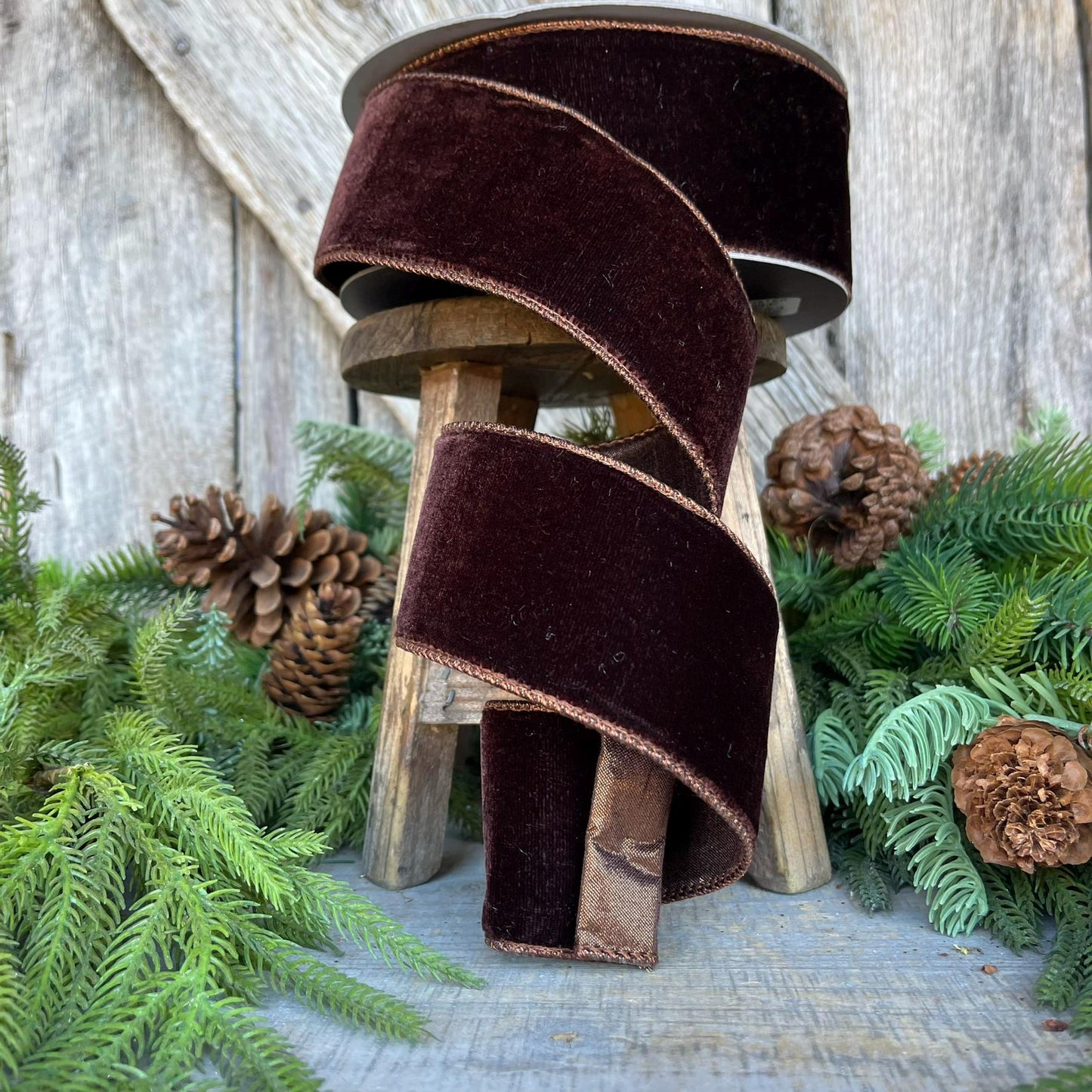 2.5” Chocolate Velvet Ribbon, Farrisilk ribbon, designer ribbon