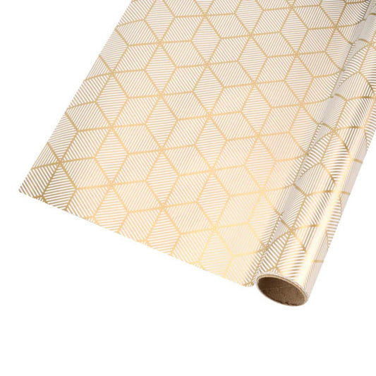 30" x 10' White Gold Geometric Wrapping Paper, White and Gold Wrapping Paper, Christmas Wrapping Paper