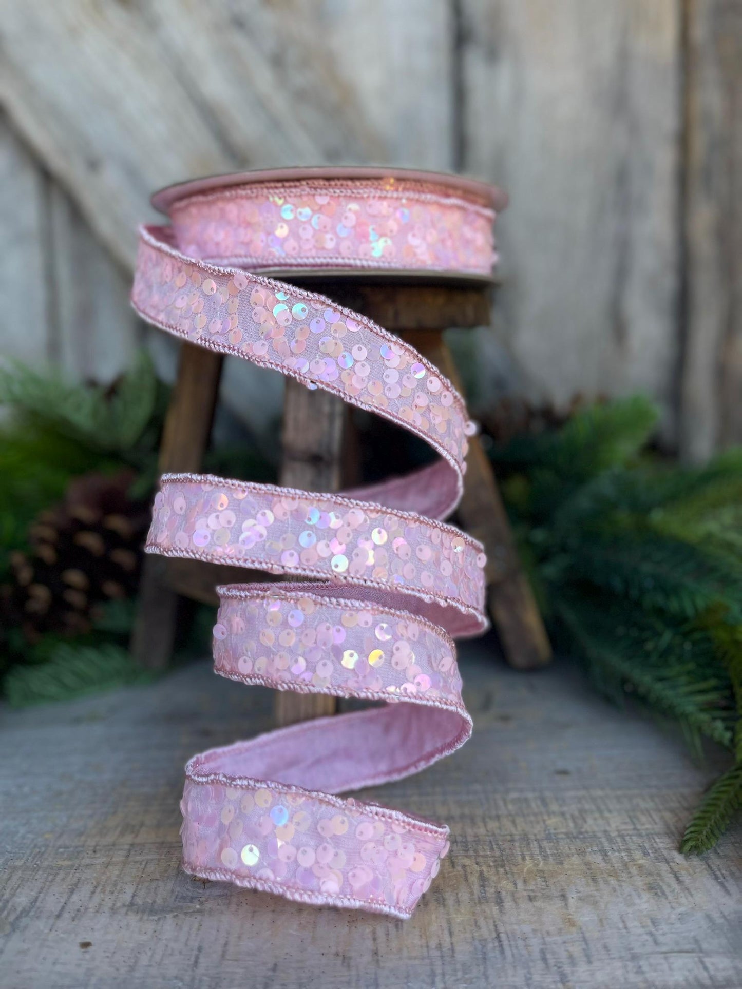 1" Pink Sequin Ribbon, Wired Ribbon