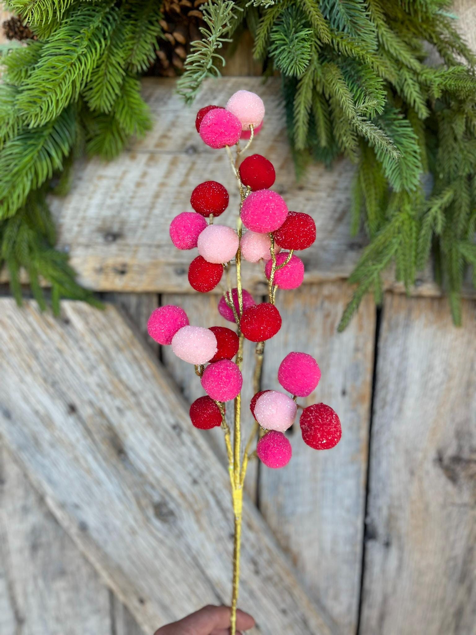26" Pink Red Ball Spray, Pink Christmas Ball Spray, Pinkmas Tree Spray