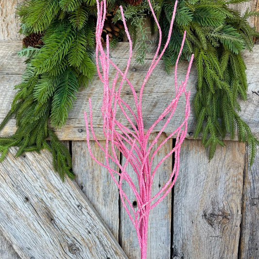 30" Pink Glitter Twig Christmas Spray, Pink Christmas Spray, Christmas Floral Stem