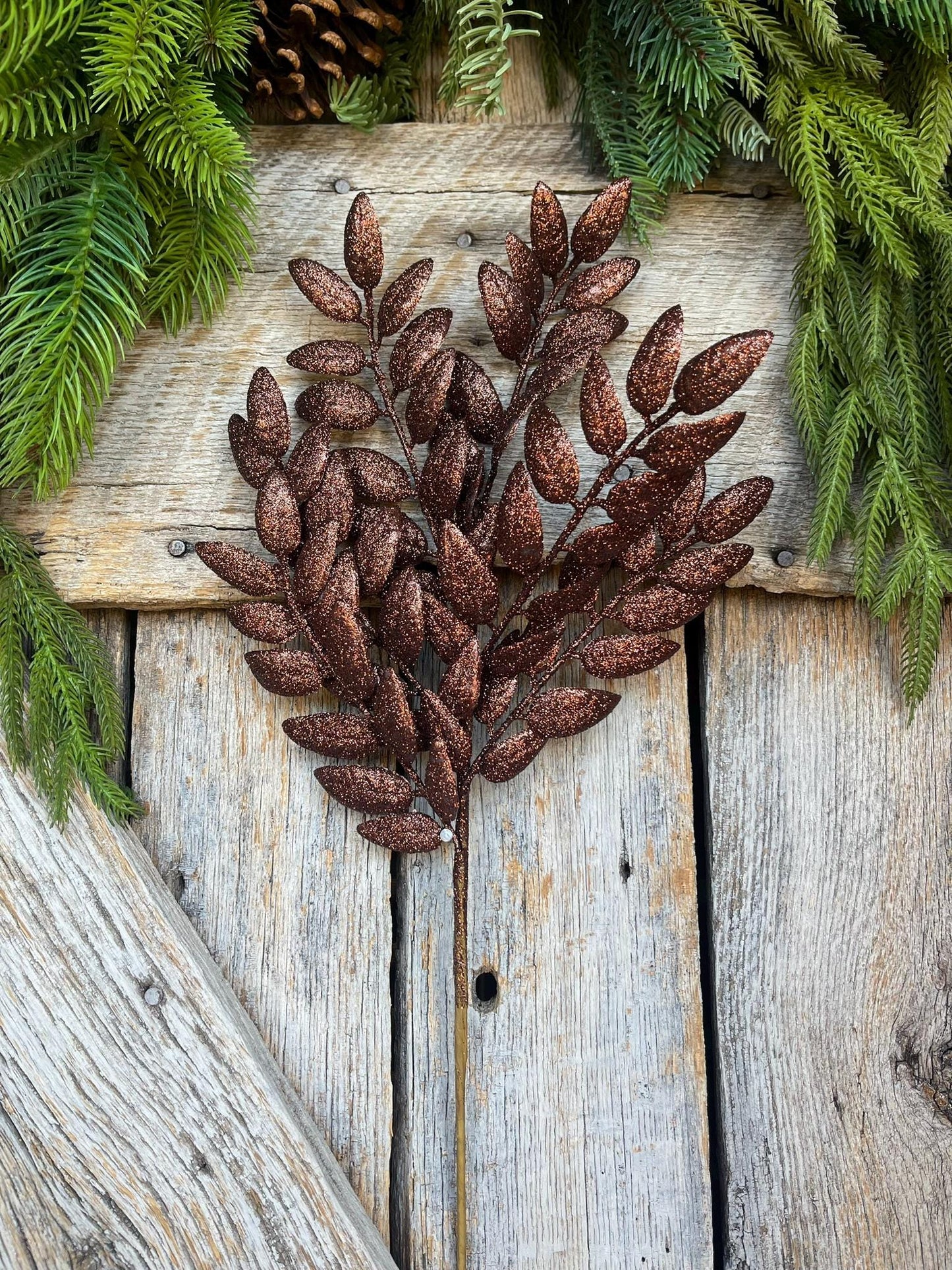 22" Chocolate Brown Honey Locust Spray, Christmas Spray, Christmas Tree Spray
