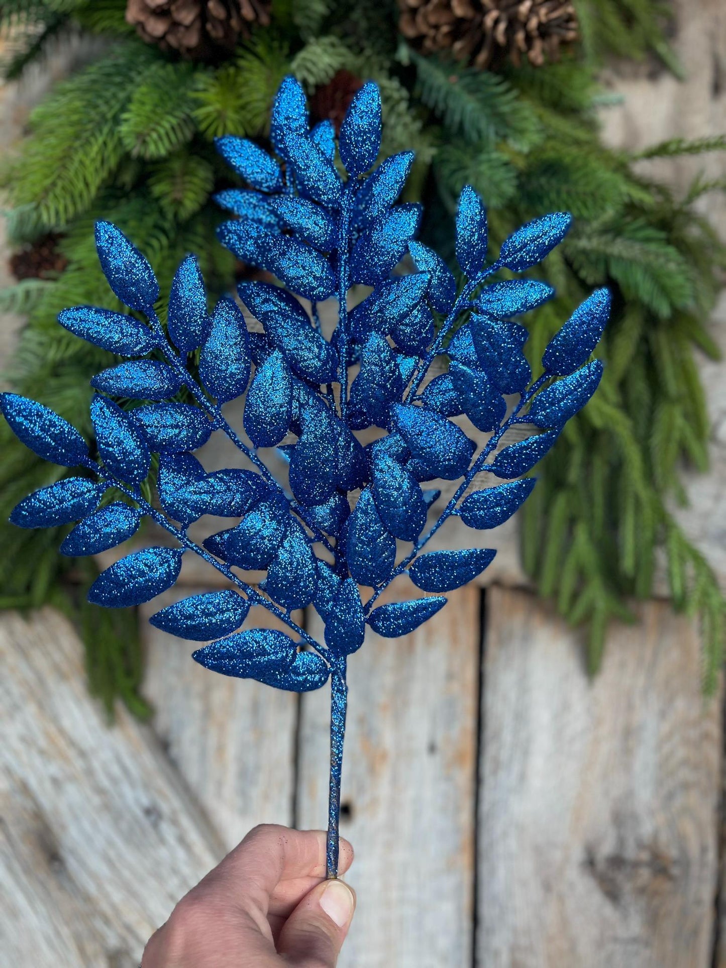 22" Blue Honey Locust Spray, Blue Christmas Spray, Blue Christmas Tree Spray