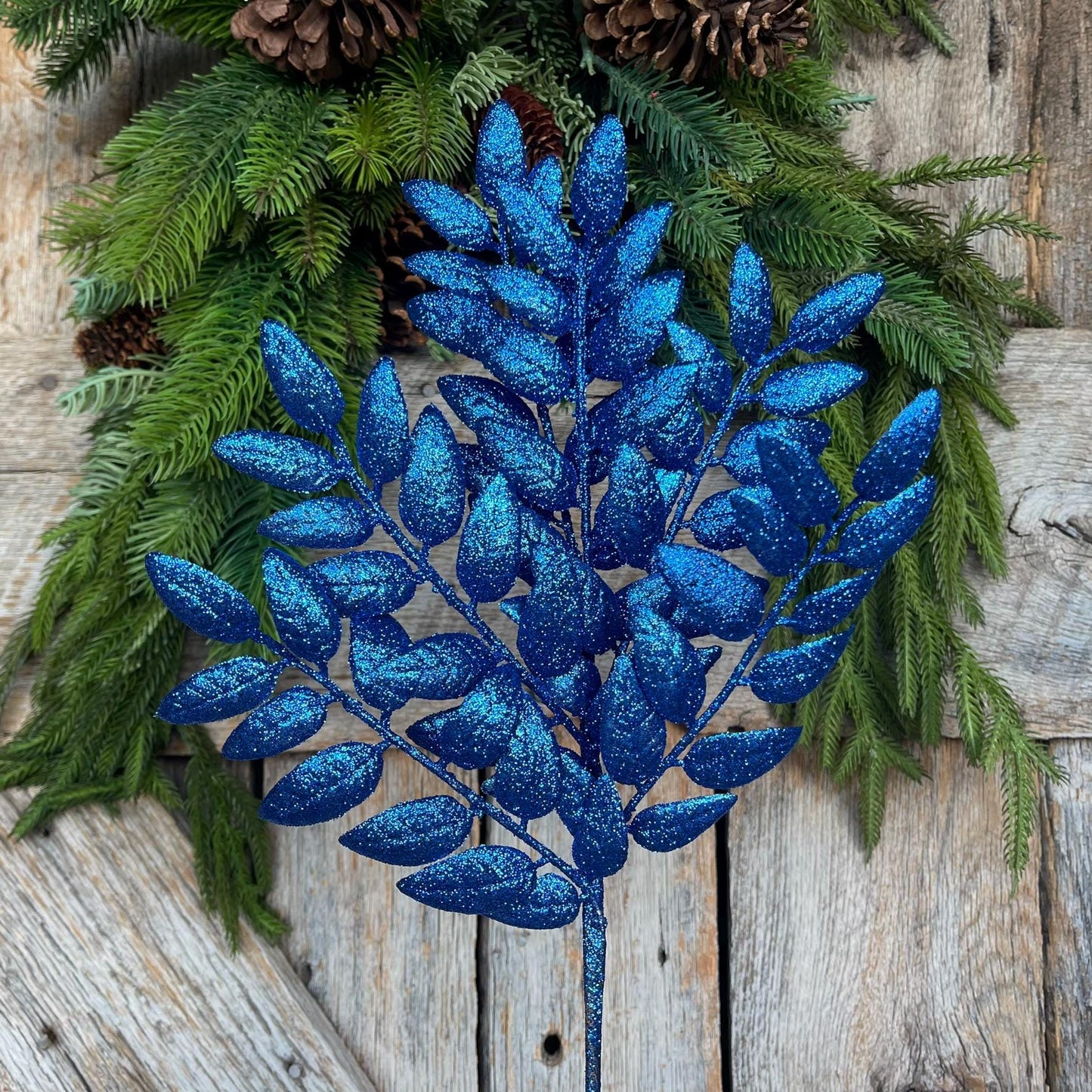 22" Blue Honey Locust Spray, Blue Christmas Spray, Blue Christmas Tree Spray
