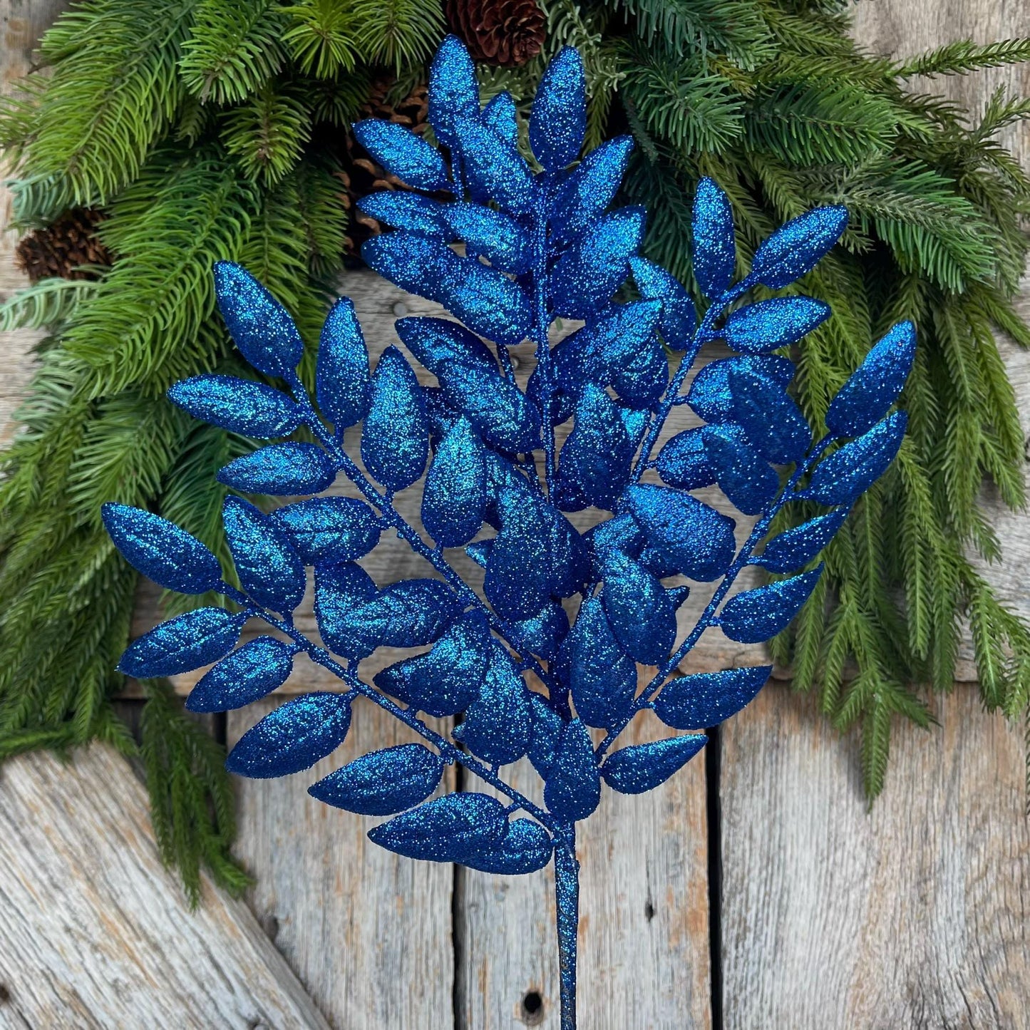 22" Blue Honey Locust Spray, Blue Christmas Spray, Blue Christmas Tree Spray