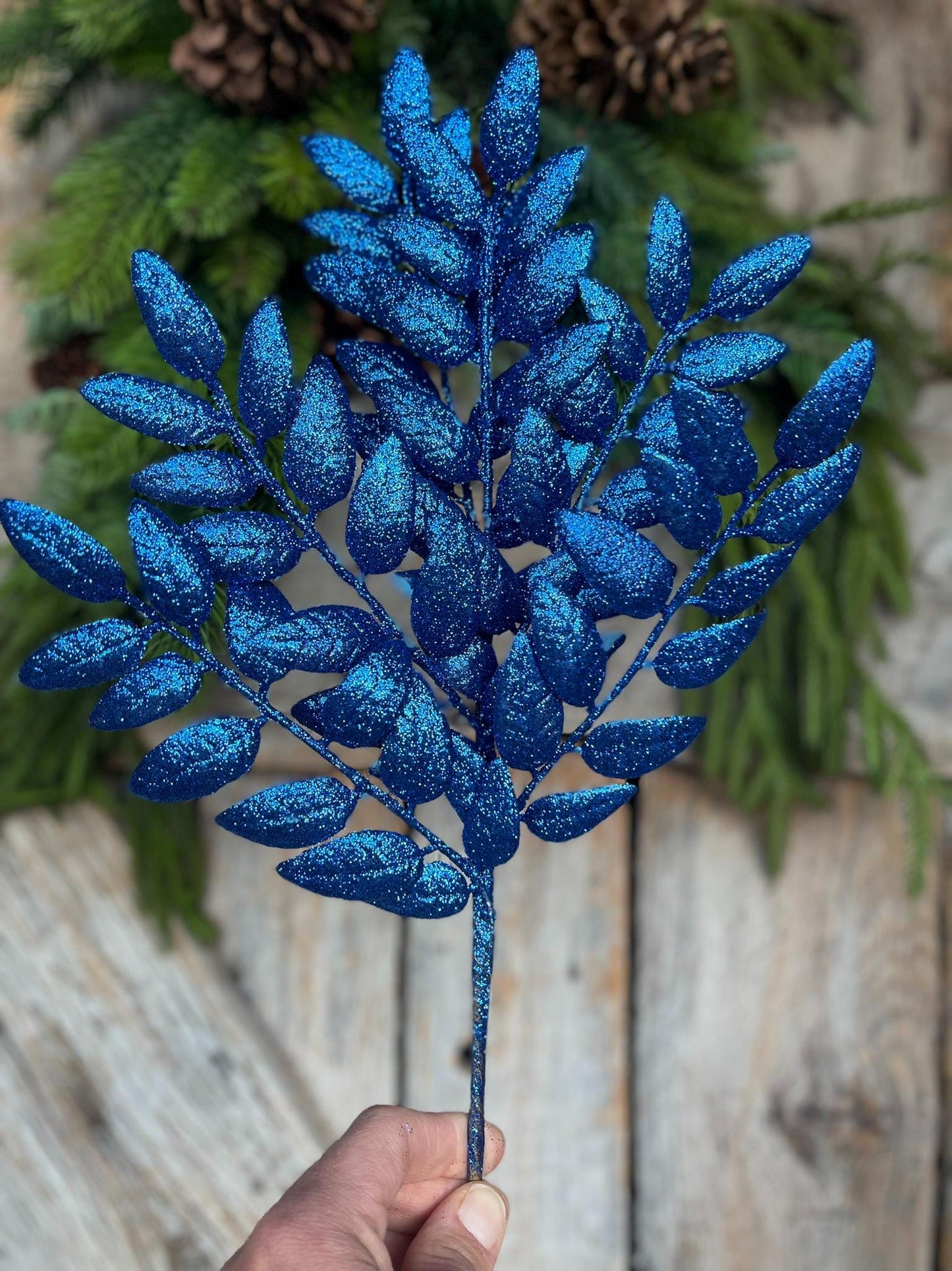 22" Blue Honey Locust Spray, Blue Christmas Spray, Blue Christmas Tree Spray