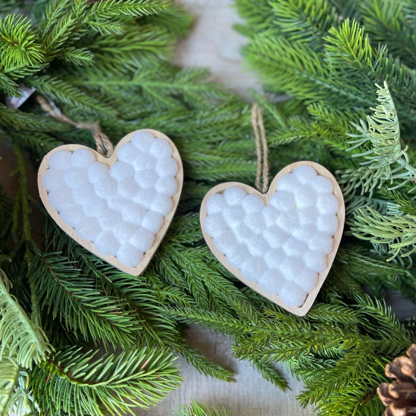 4" Heart Ornaments, Set of 2, White Heart Ornments
