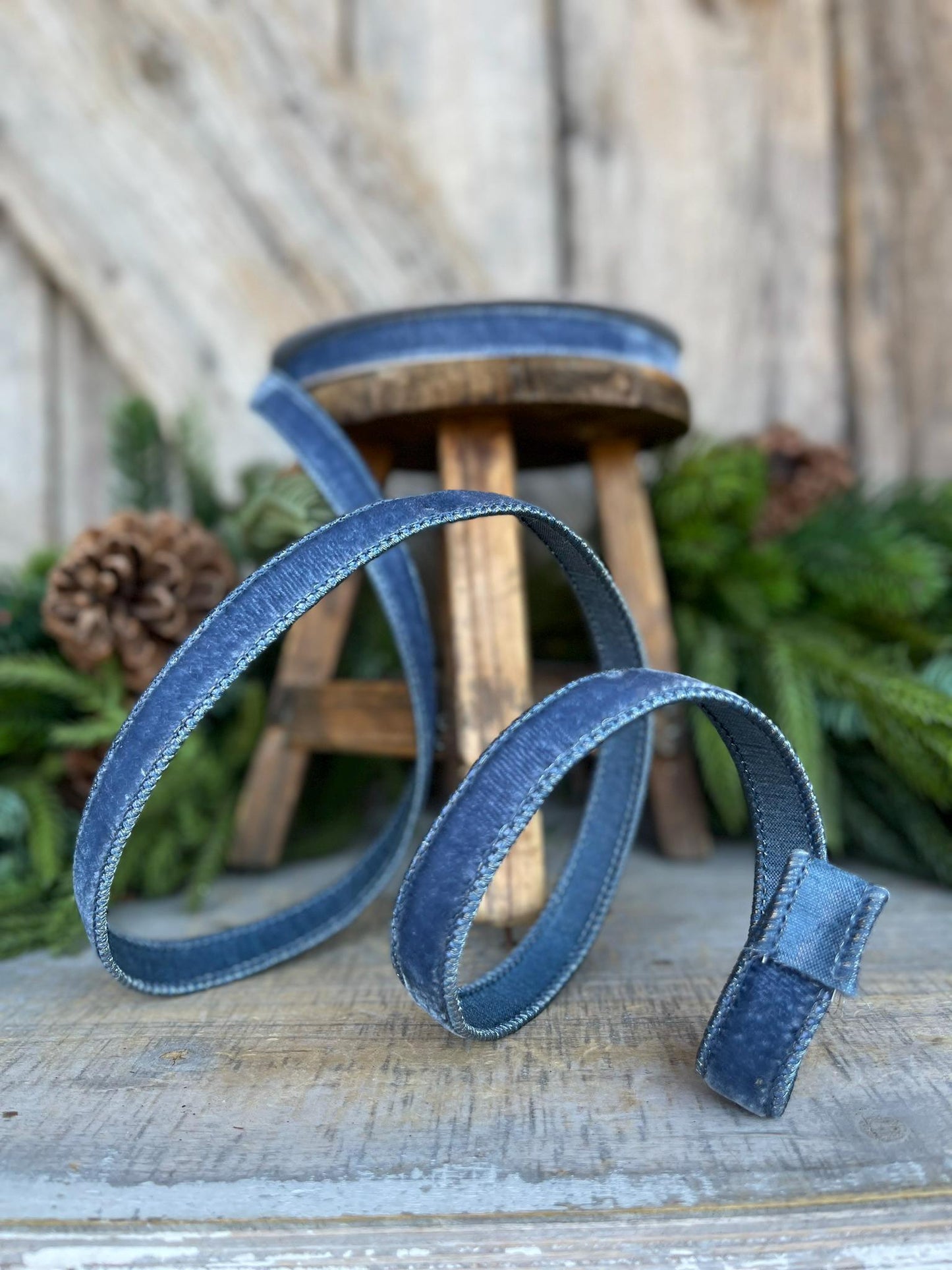 Farrisilk 3/4" Steel Blue Velvet Luster, Blue Velvet Ribbon, Muted Blue Ribbon