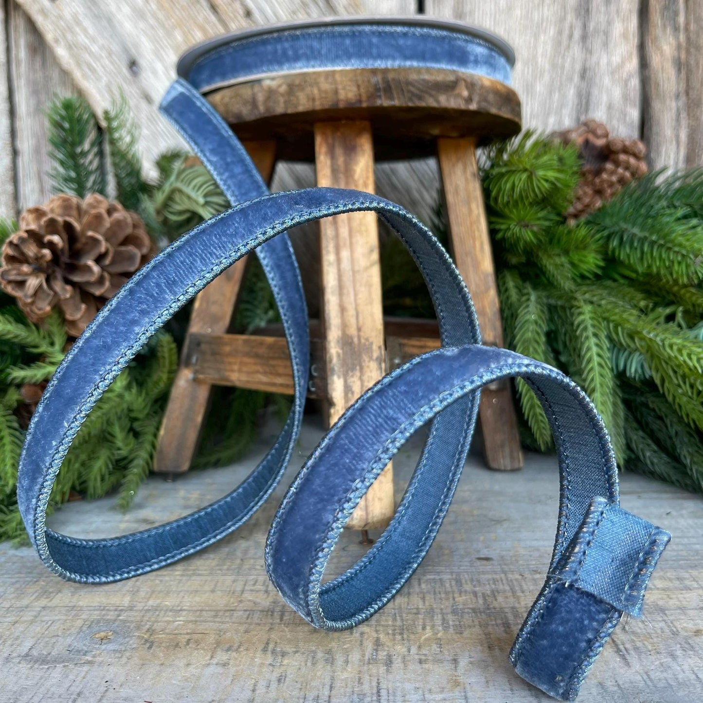Farrisilk 3/4" Steel Blue Velvet Luster, Blue Velvet Ribbon, Muted Blue Ribbon