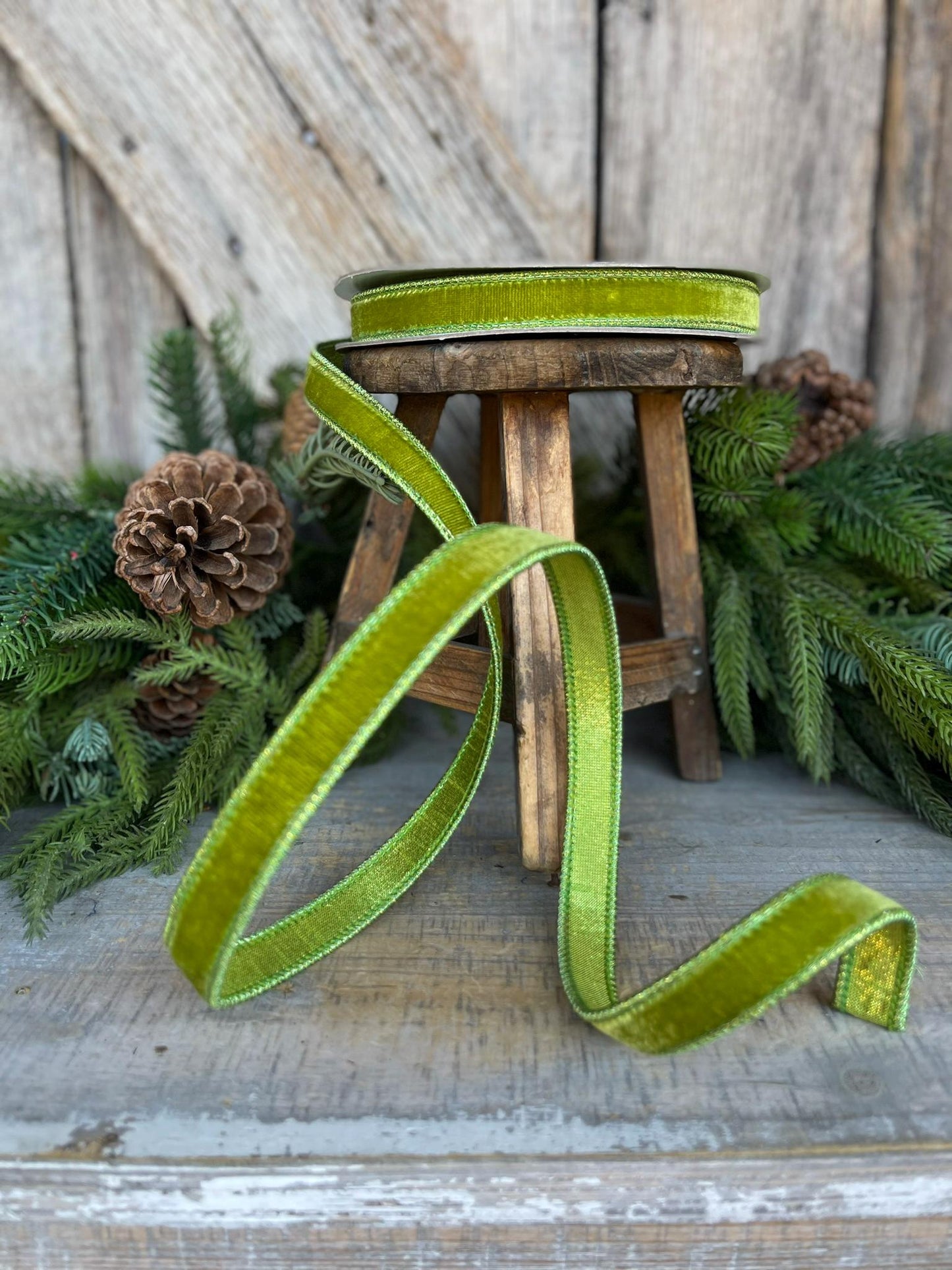 3/4" Lime Green Velvet Ribbon, Farrisilk Ribbon, Christmas Velvet Ribbon