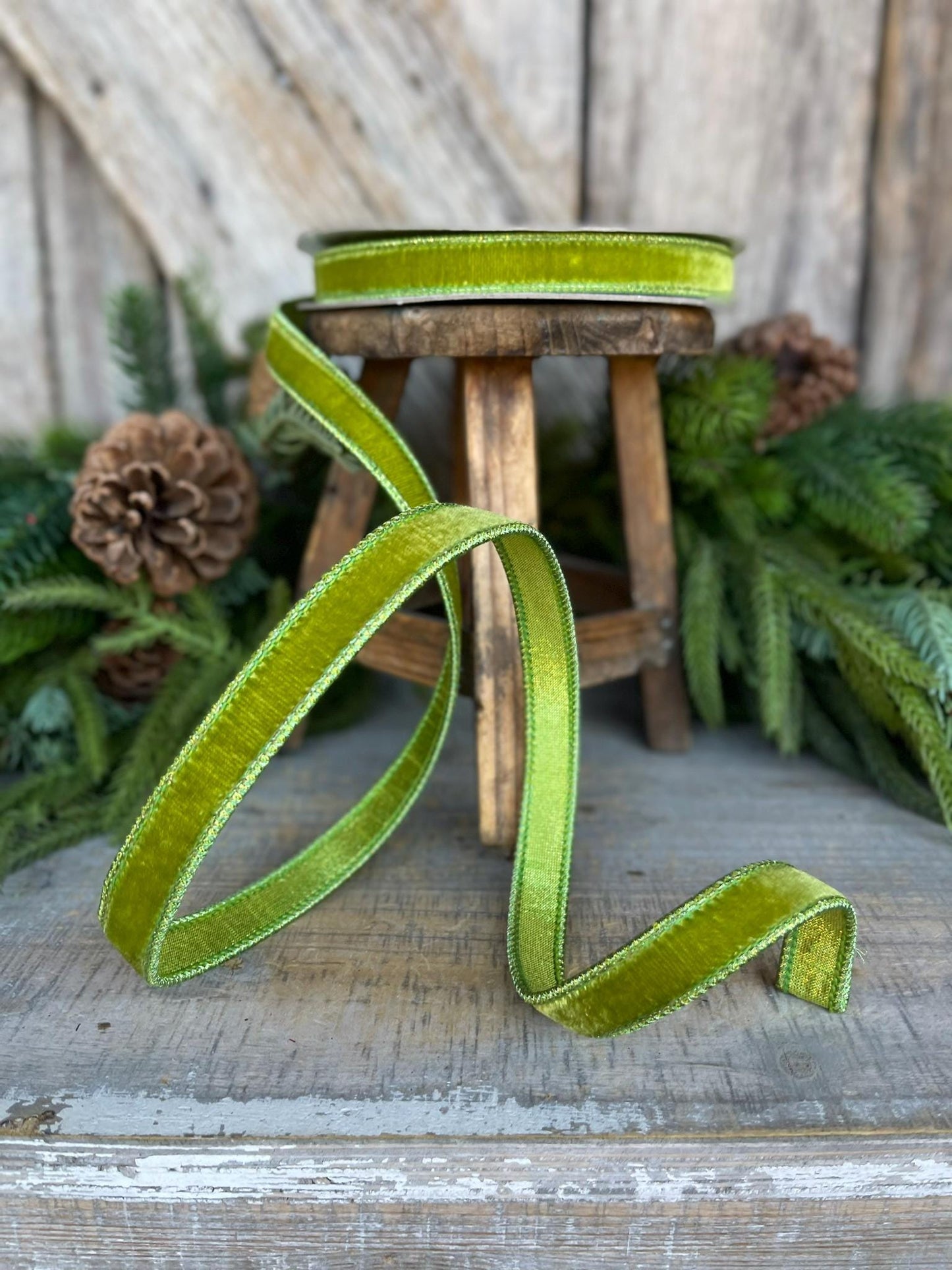3/4" Lime Green Velvet Ribbon, Farrisilk Ribbon, Christmas Velvet Ribbon