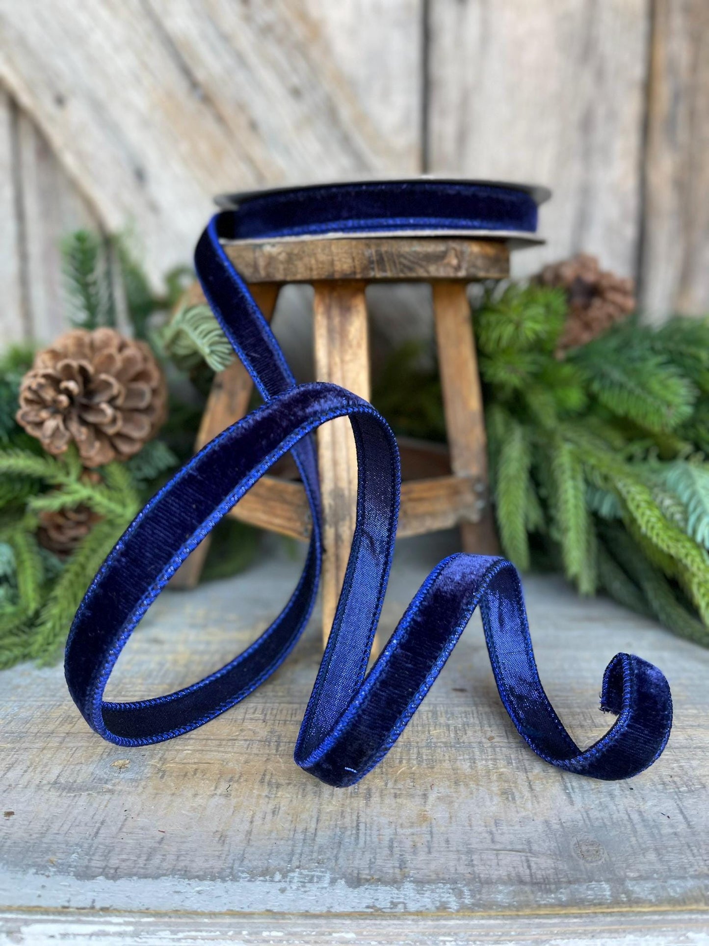3/4" Navy Blue Velvet Ribbon, Velvet Ribbon, Farrisilk Wired Velvet Ribbon