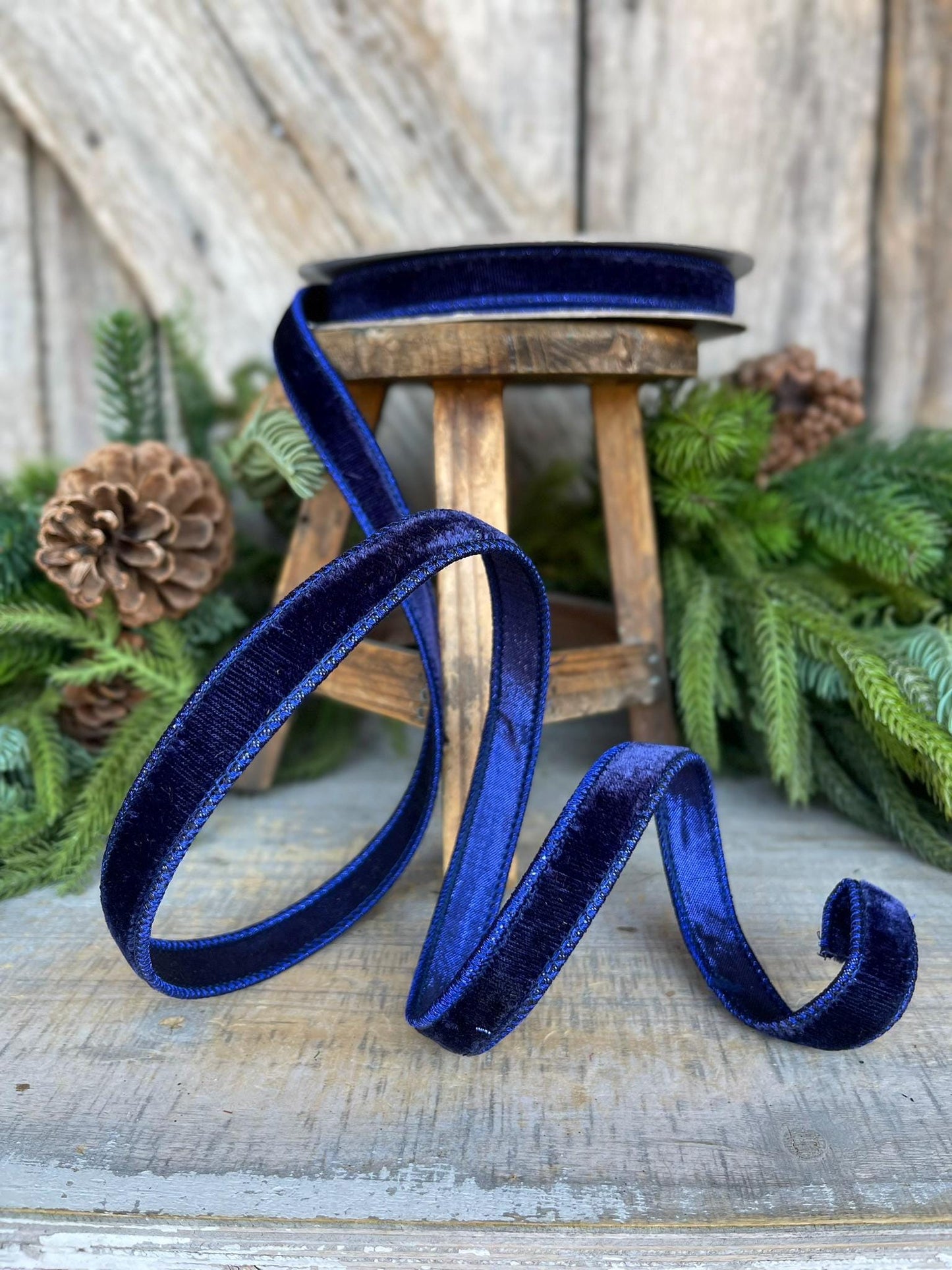 3/4" Navy Blue Velvet Ribbon, Velvet Ribbon, Farrisilk Wired Velvet Ribbon