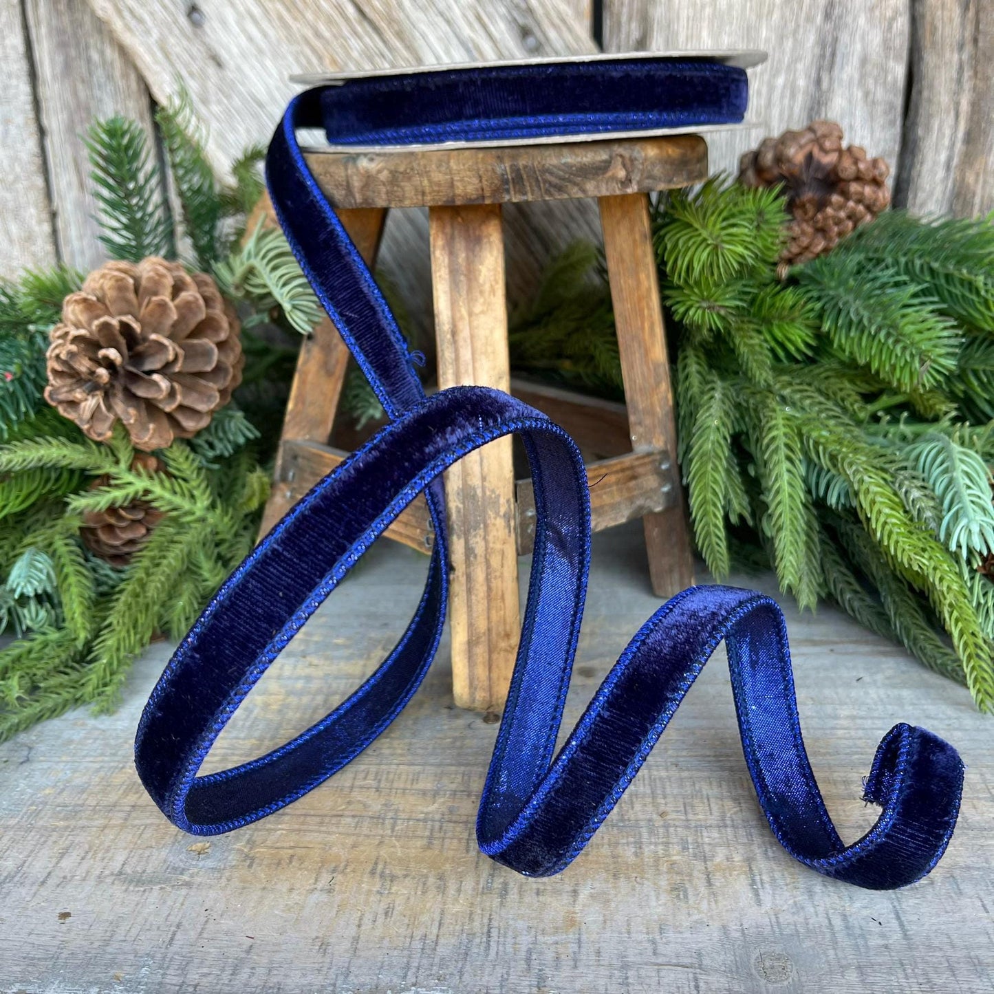 3/4" Navy Blue Velvet Ribbon, Velvet Ribbon, Farrisilk Wired Velvet Ribbon