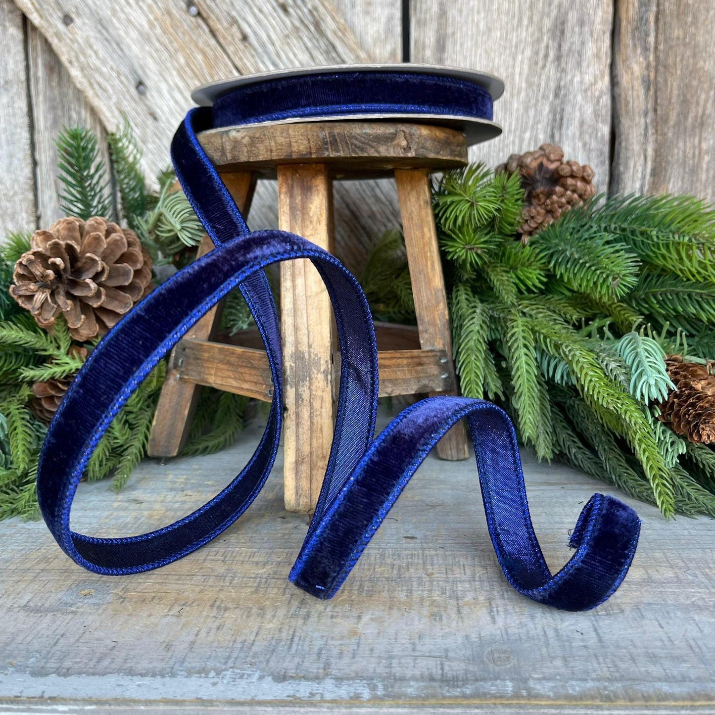 3/4" Navy Blue Velvet Ribbon, Velvet Ribbon, Farrisilk Wired Velvet Ribbon