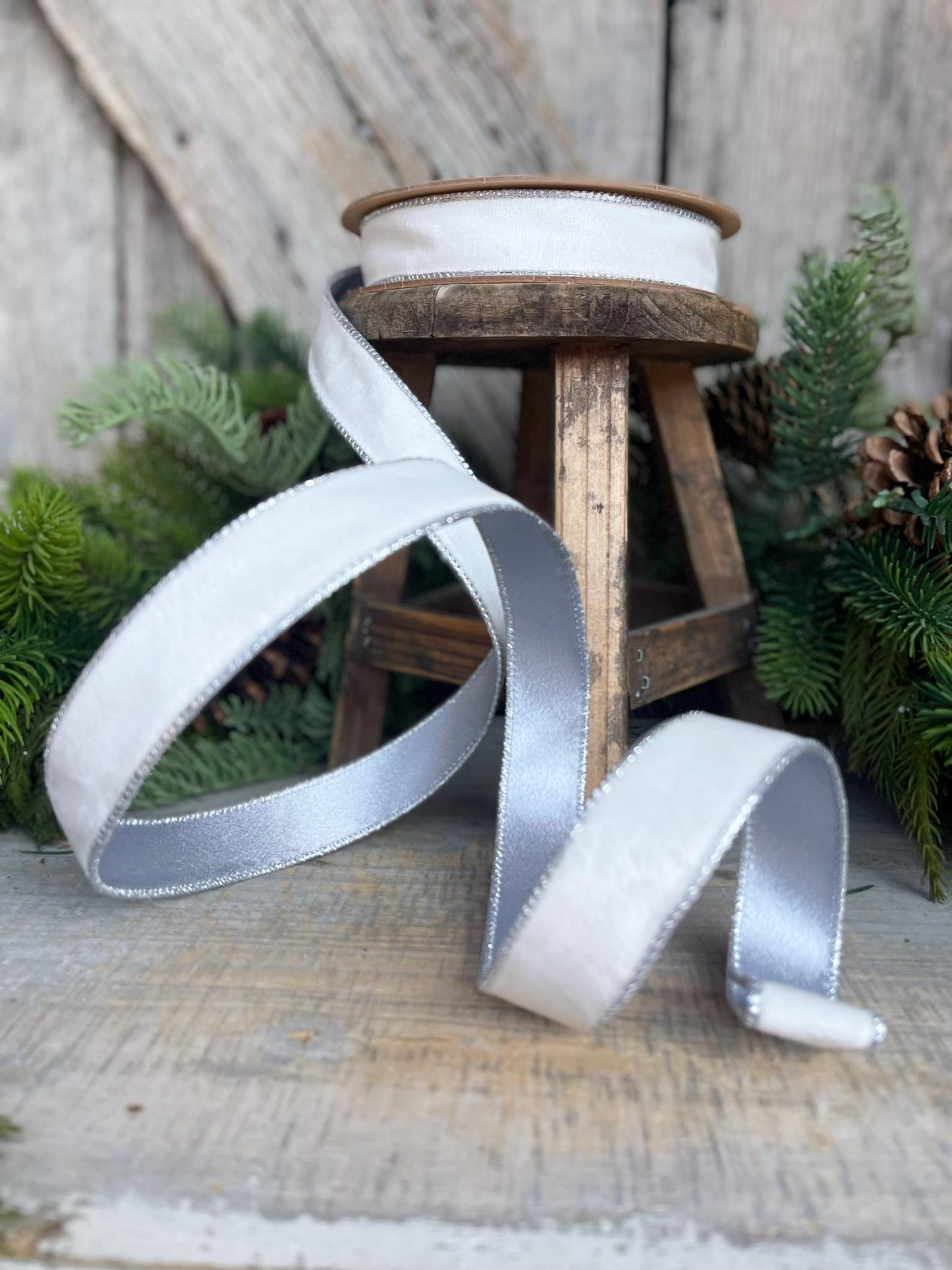 1" White Velvet Ribbon, White Velvet Ribbon, Wired Ribbon