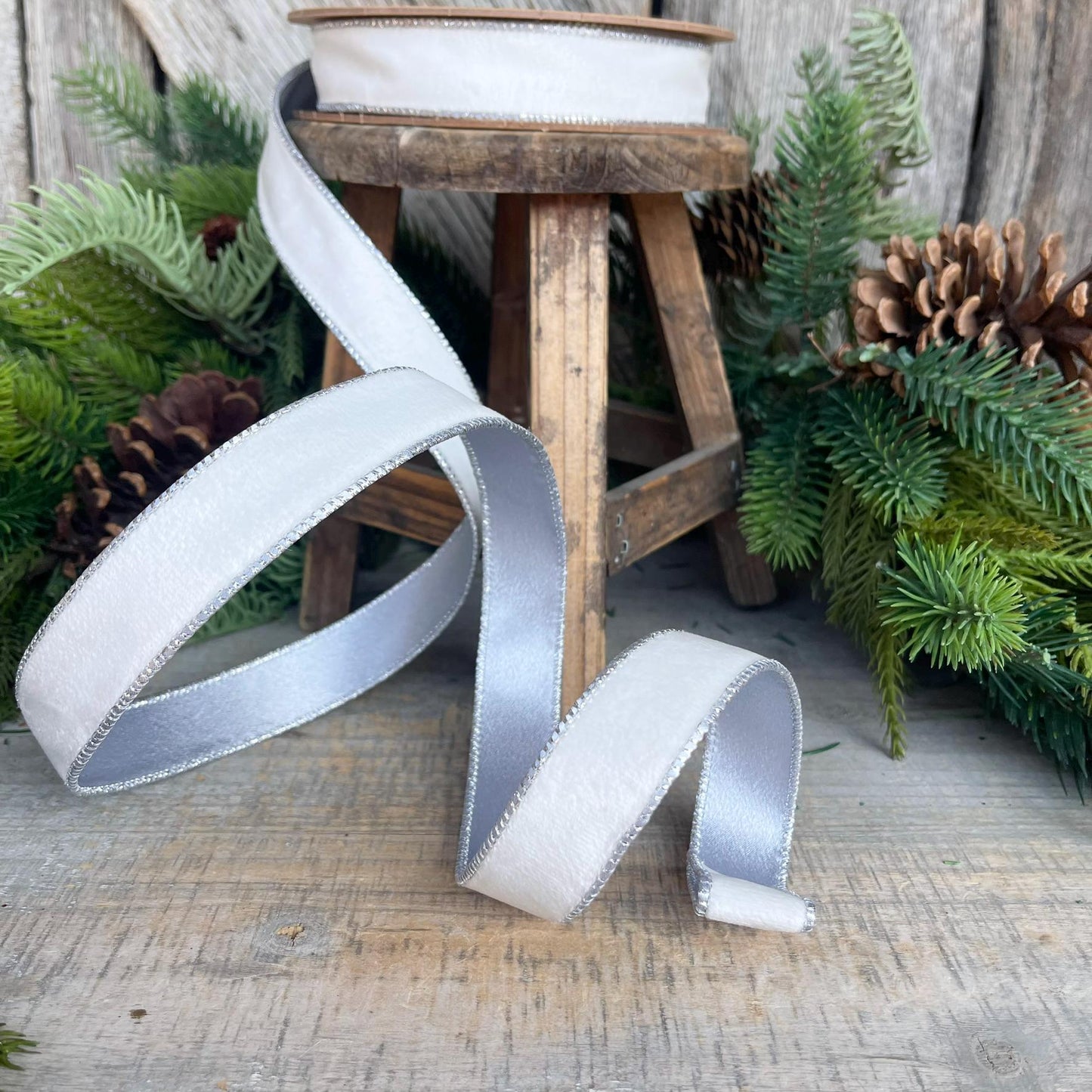 1" White Velvet Ribbon, White Velvet Ribbon, Wired Ribbon