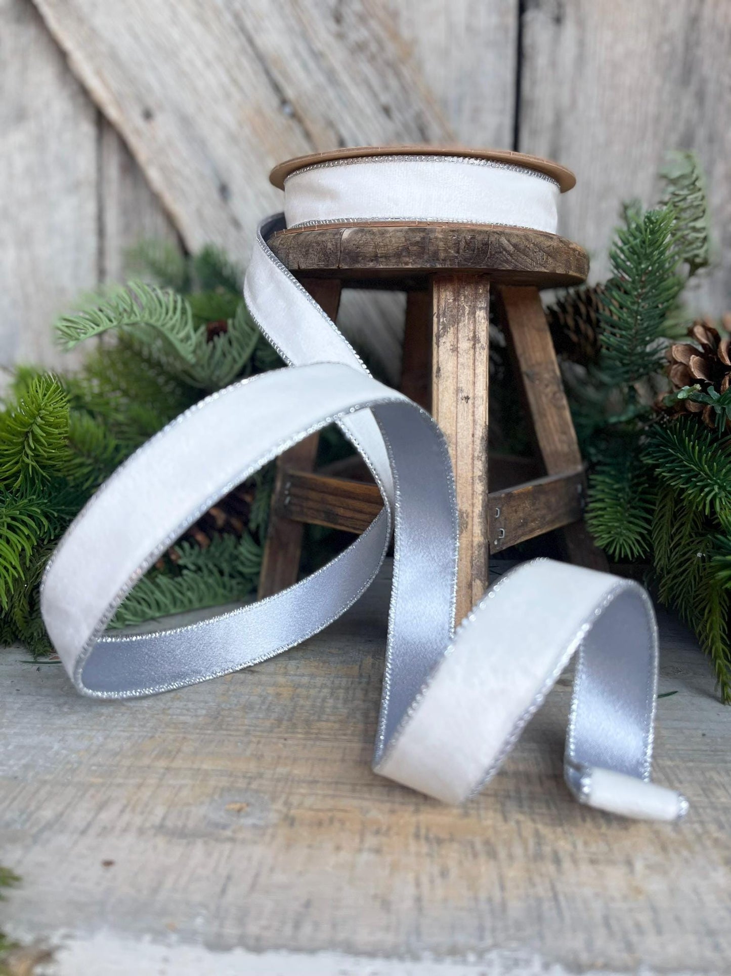 1" White Velvet Ribbon, White Velvet Ribbon, Wired Ribbon