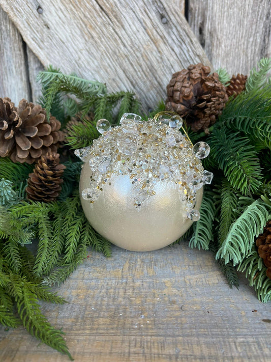 5" Ivory Pearl Bejeweled Ornament, Ivory Ornament, Jeweled Ornament
