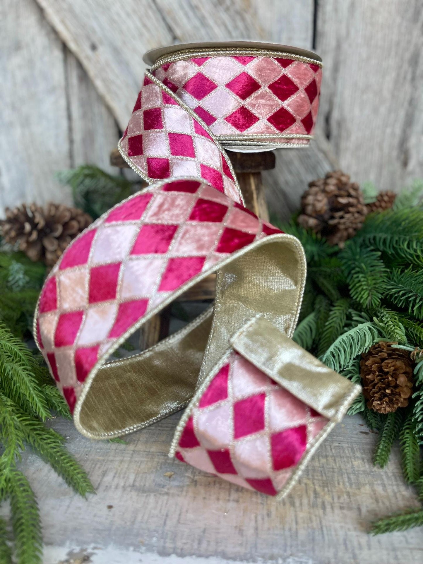 2.5" Pink Velvet Diamonds Ribbon, Farrisilk Ribbon