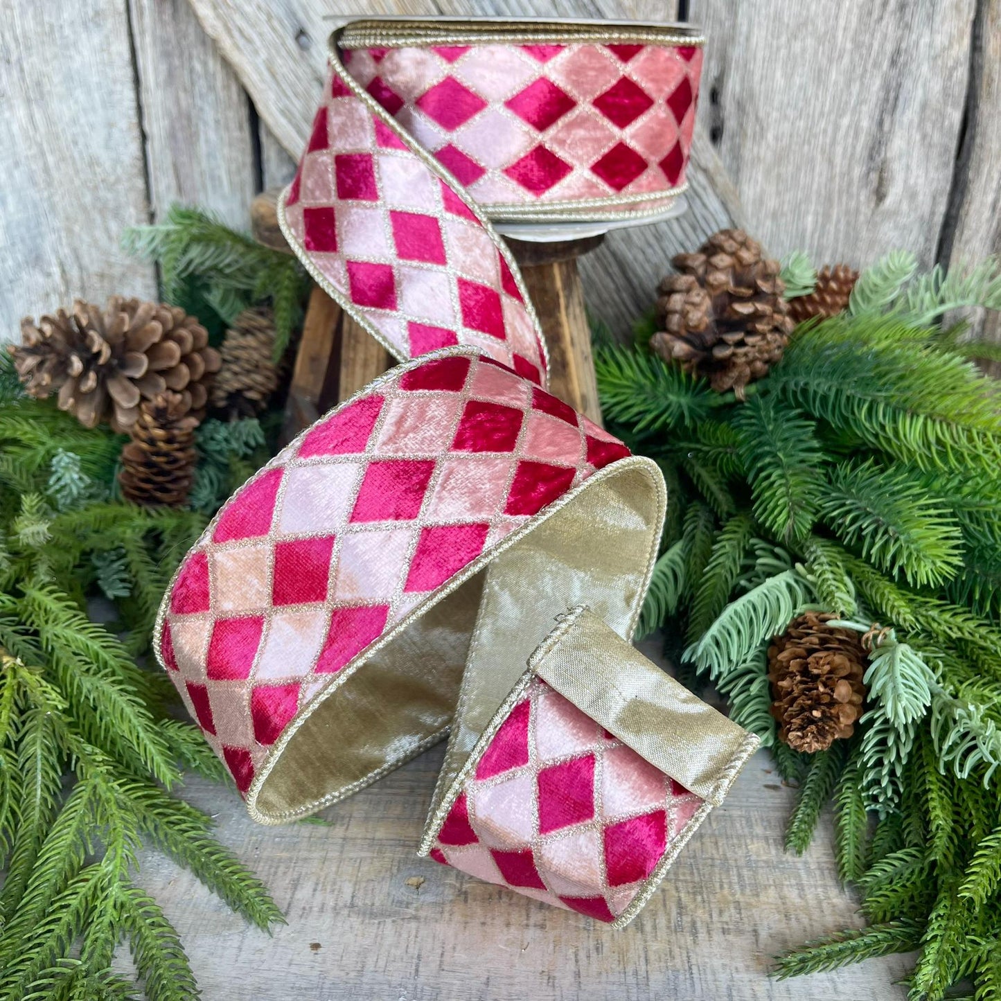 2.5" Pink Velvet Diamonds Ribbon, Farrisilk Ribbon