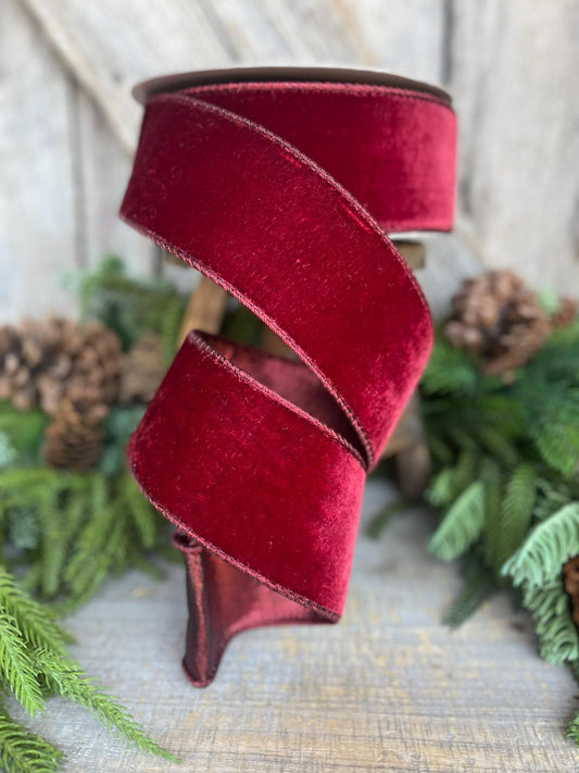 2.5” Burgundy Velvet Ribbon, Farrisilk ribbon, Velvet ribbon