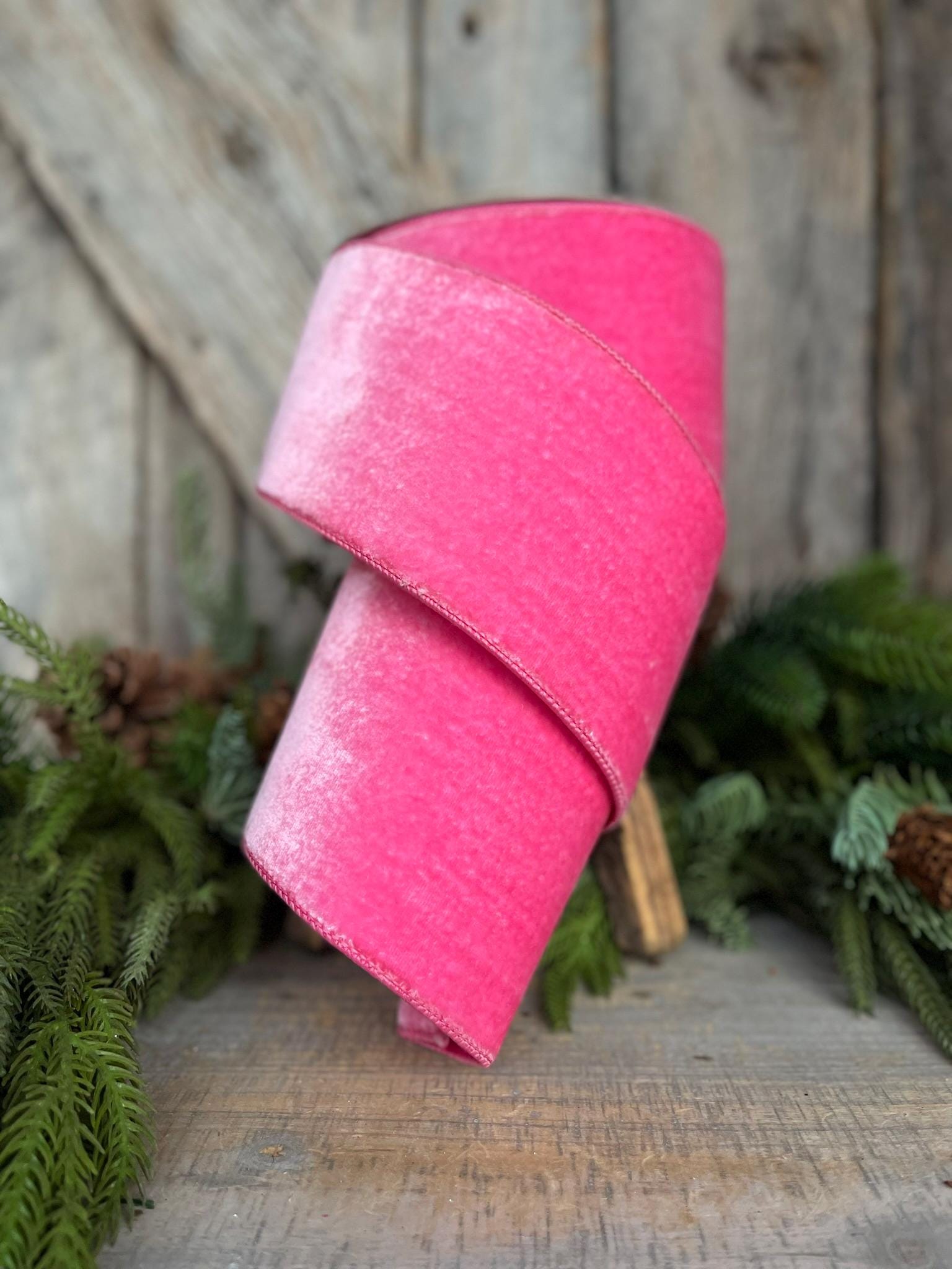 4" Pink Velvet Ribbon, Bubblegum Pink, Wired Velvet Ribbon