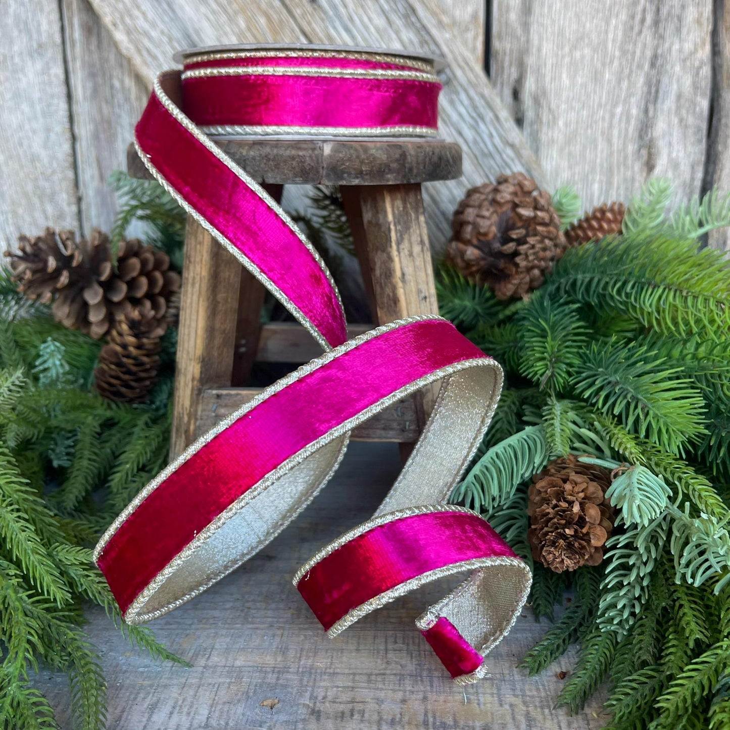 1” Hot Pink Satin Velvet, Farrisilk Velvet, Pink Velvet Ribbon