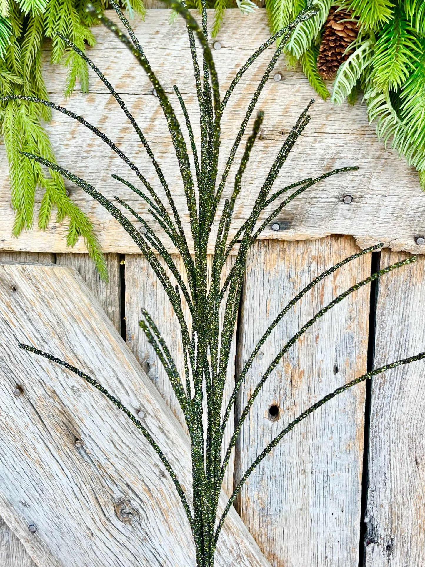 29" Moss Green Glitter Grass Spray, Christmas Spray, Christmas Tree Topper Spray