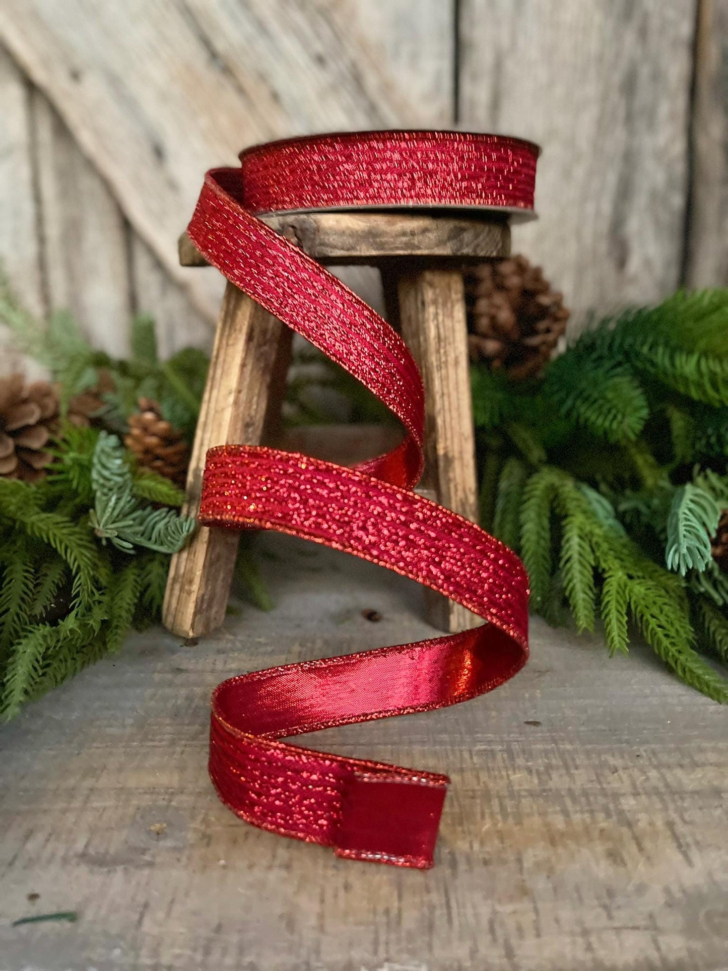 1" Red Ribbon, Farrisilk Ribbon, Red Random Stripes RIbbon