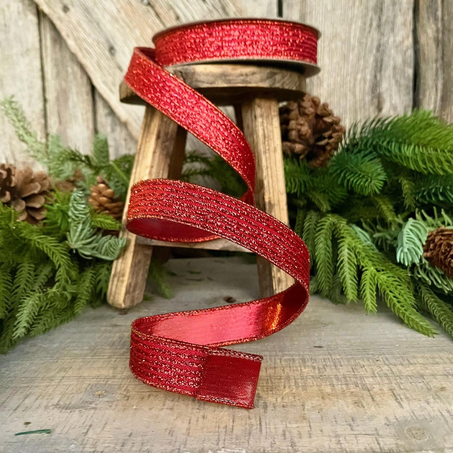 1" Red Ribbon, Farrisilk Ribbon, Red Random Stripes RIbbon