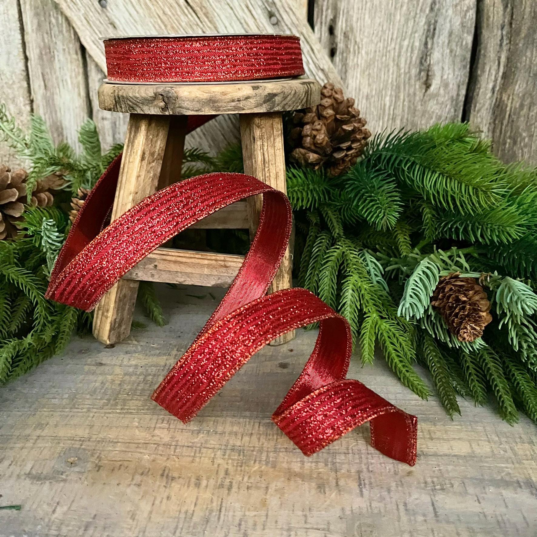 1" Red Ribbon, Farrisilk Ribbon, Red Random Stripes RIbbon