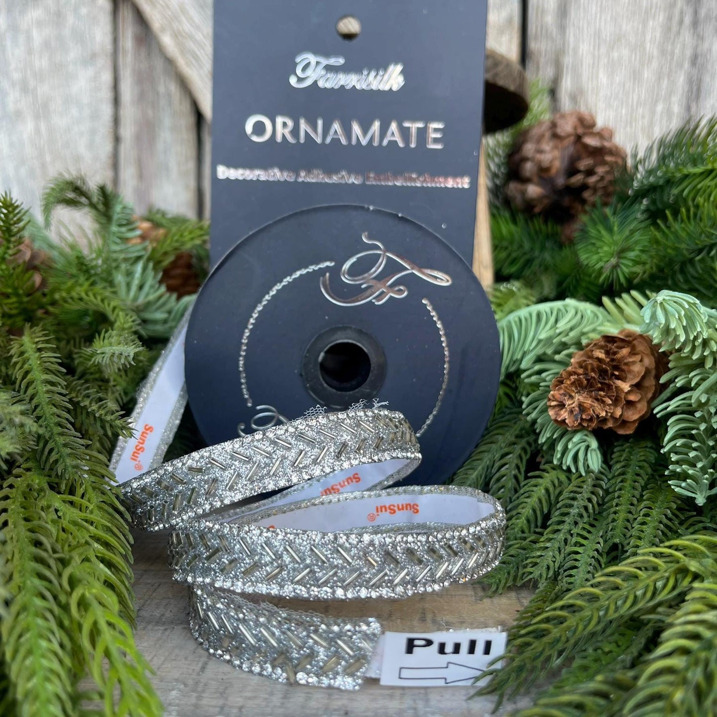 3/4" Silver Jewel Ornamate, Farrisilk Stick On Jewels, Silver Diamond Self Adhesive Jewel Tape