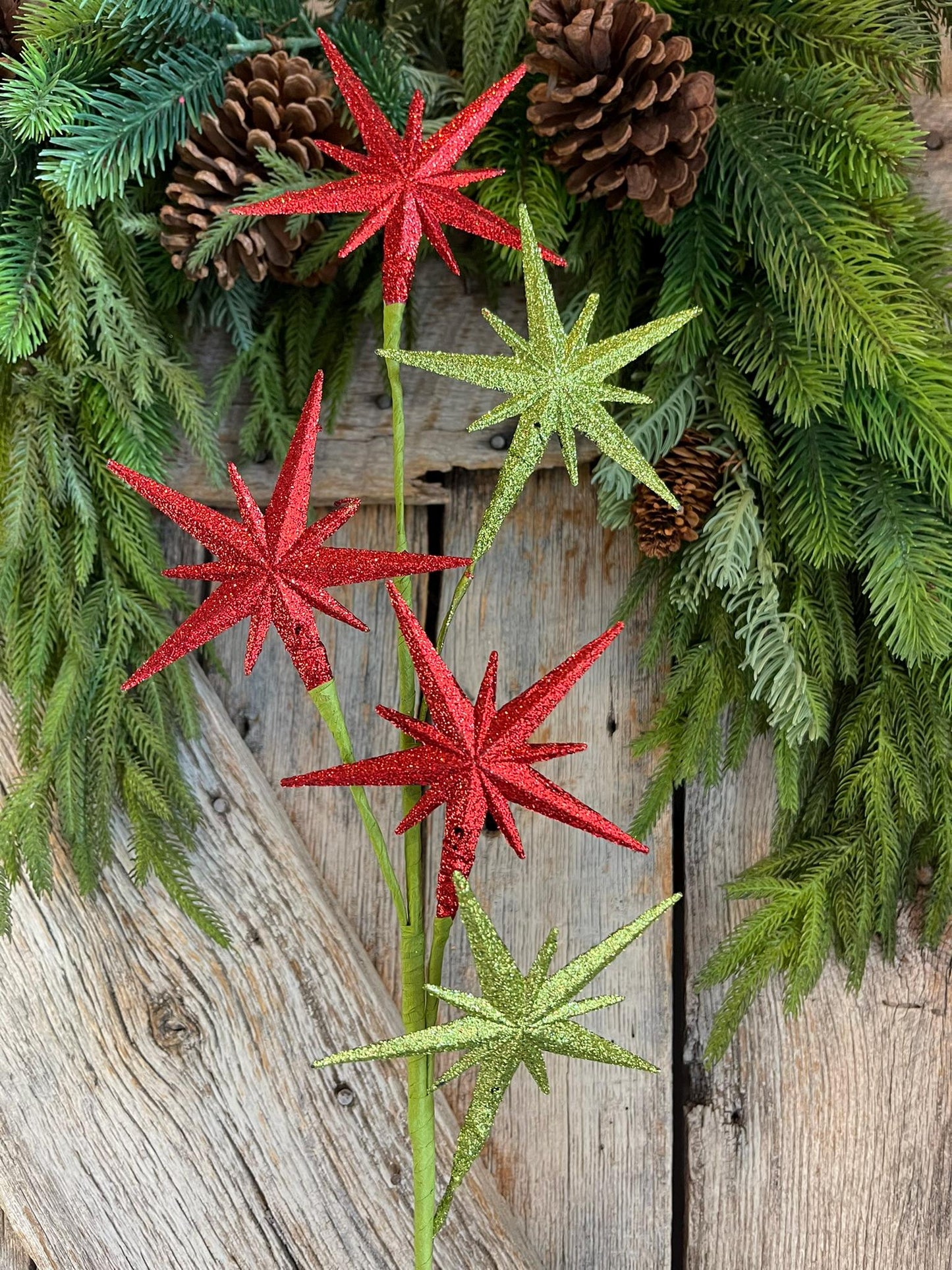 27" Bethlehem Star Spray, Red Green Star Spray, Christmas Tree Spray