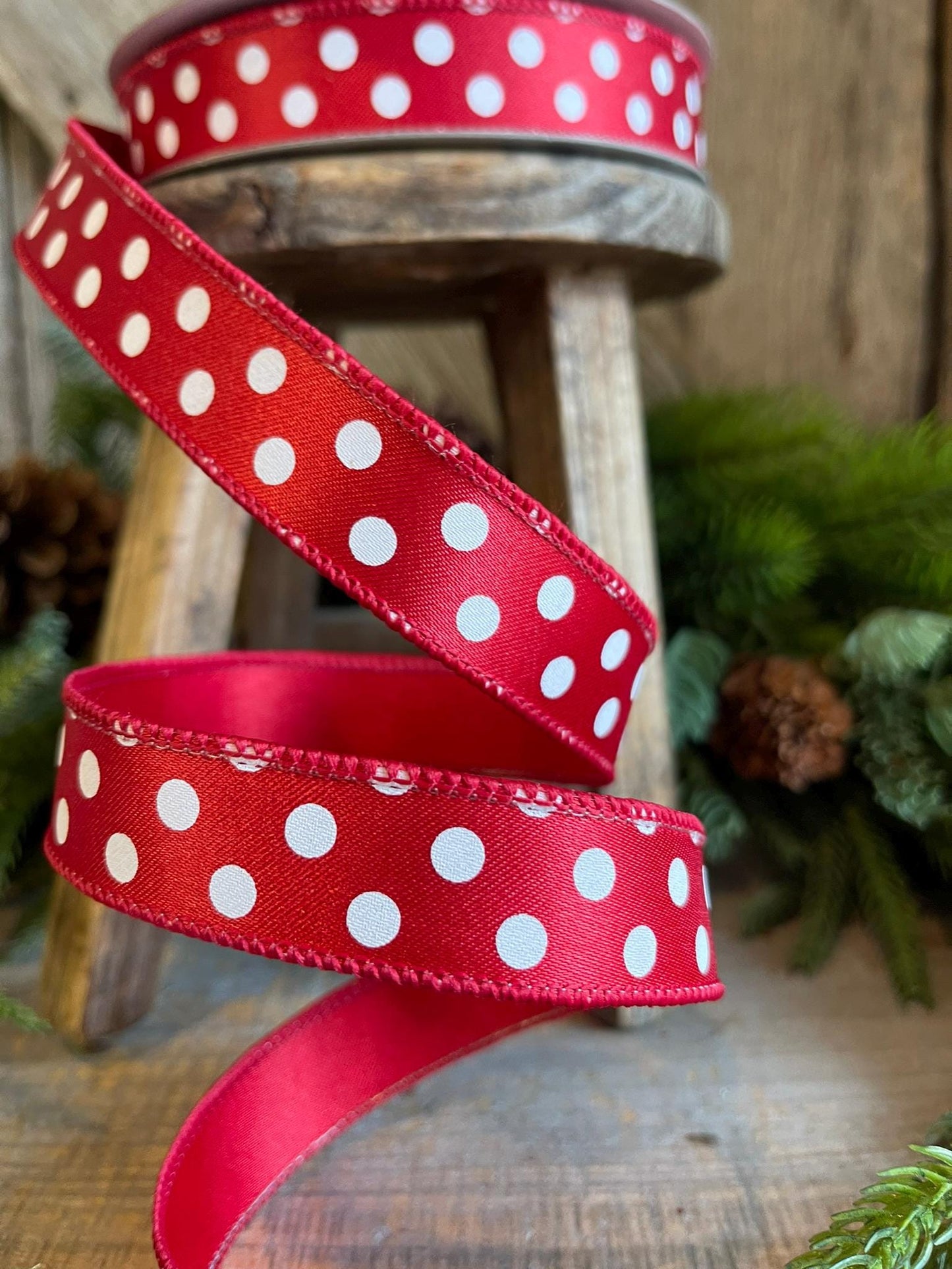 1" Red and White Polka dot ribbon, Farrislk Mini Dots, Christmas Ribbon