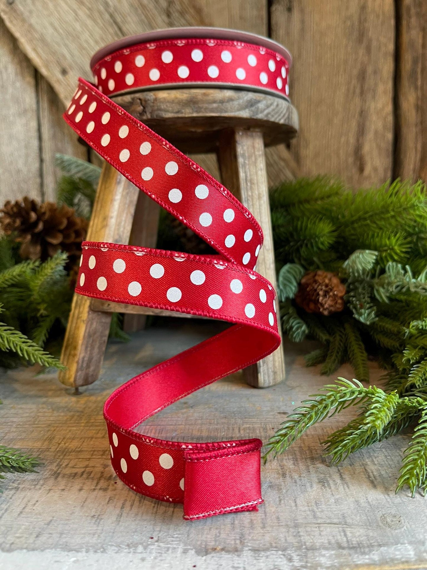 1" Red and White Polka dot ribbon, Farrislk Mini Dots, Christmas Ribbon