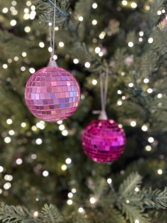 Set of 2 - 3" Pink Disco Ball, Pinkmas Decor, Pink Disco Balls
