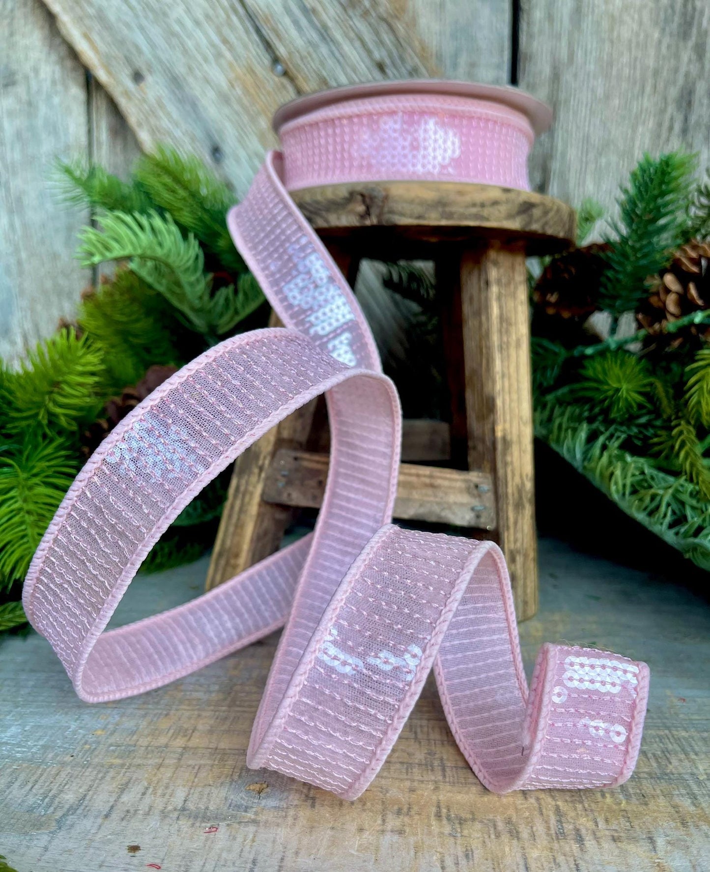 1" Pink Sequin Ribbon, Farrisilk Ribbon, Pink Sequin RIbbon