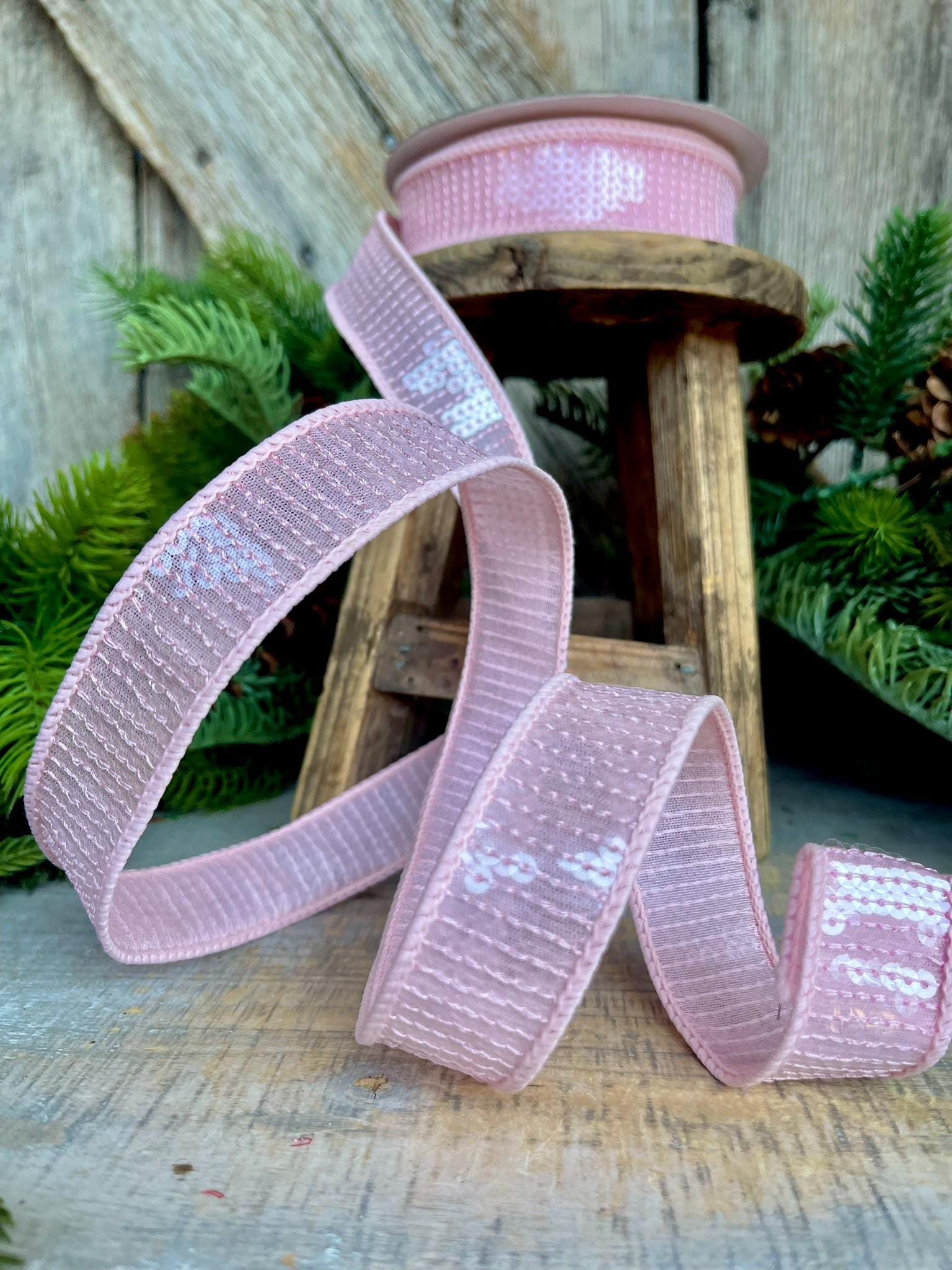 1" Pink Sequin Ribbon, Farrisilk Ribbon, Pink Sequin RIbbon