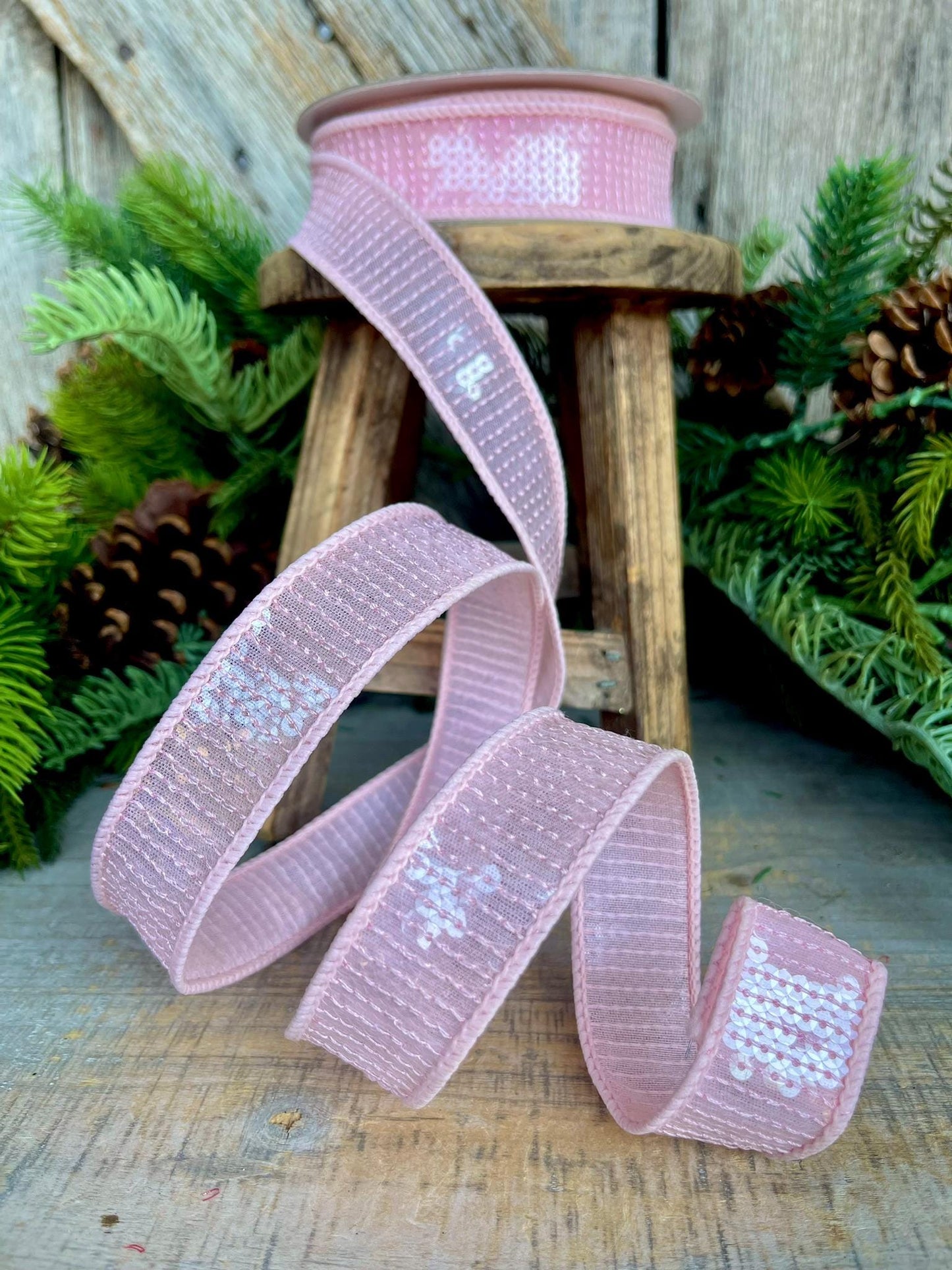1" Pink Sequin Ribbon, Farrisilk Ribbon, Pink Sequin RIbbon