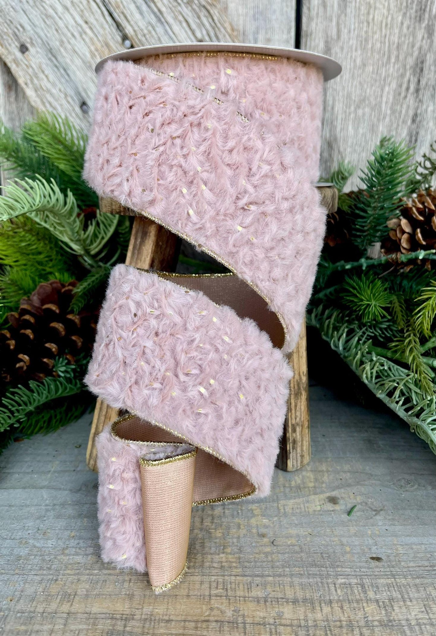 2.5” Pink Fur Wired ribbon, Farrisilk Ribbon, Pink Ribbon